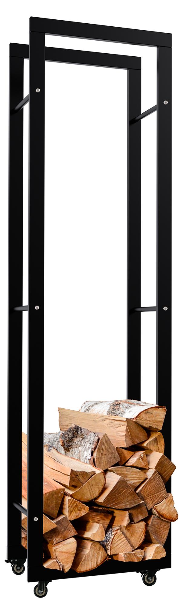 Kaminholzständer Keri mit Rollen 25x40x150, schwarz