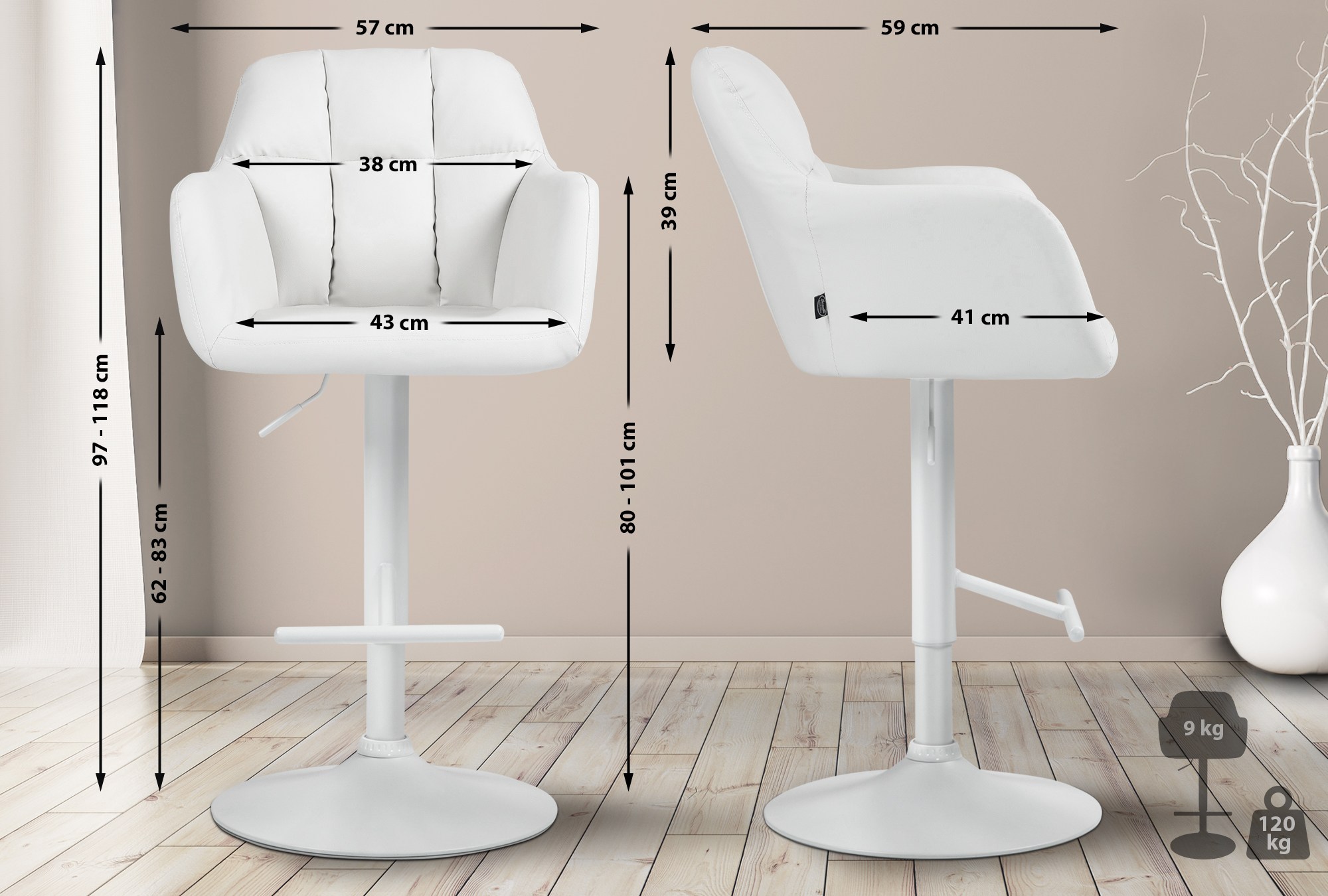 Barhocker Natoma Kunstleder weiß, weiß