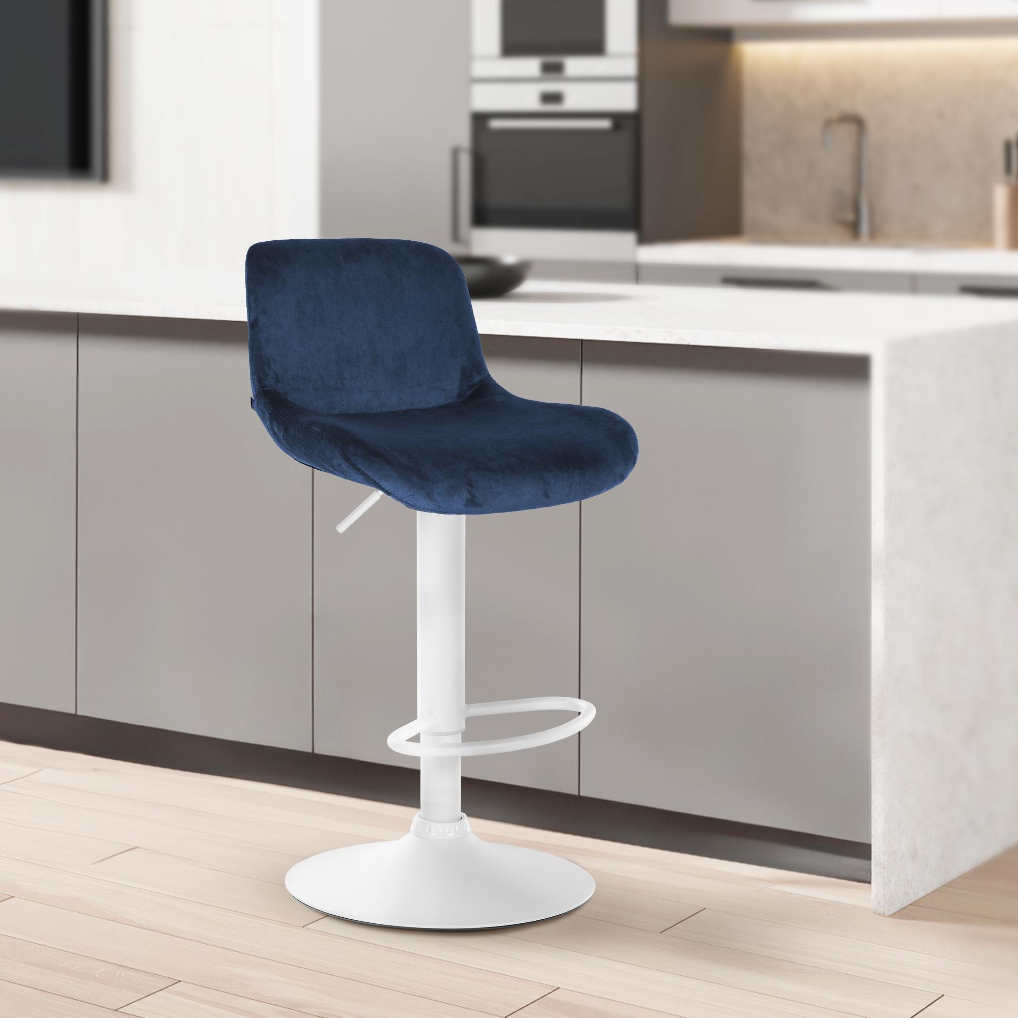 Barhocker Solon Weiß Samt, blau
