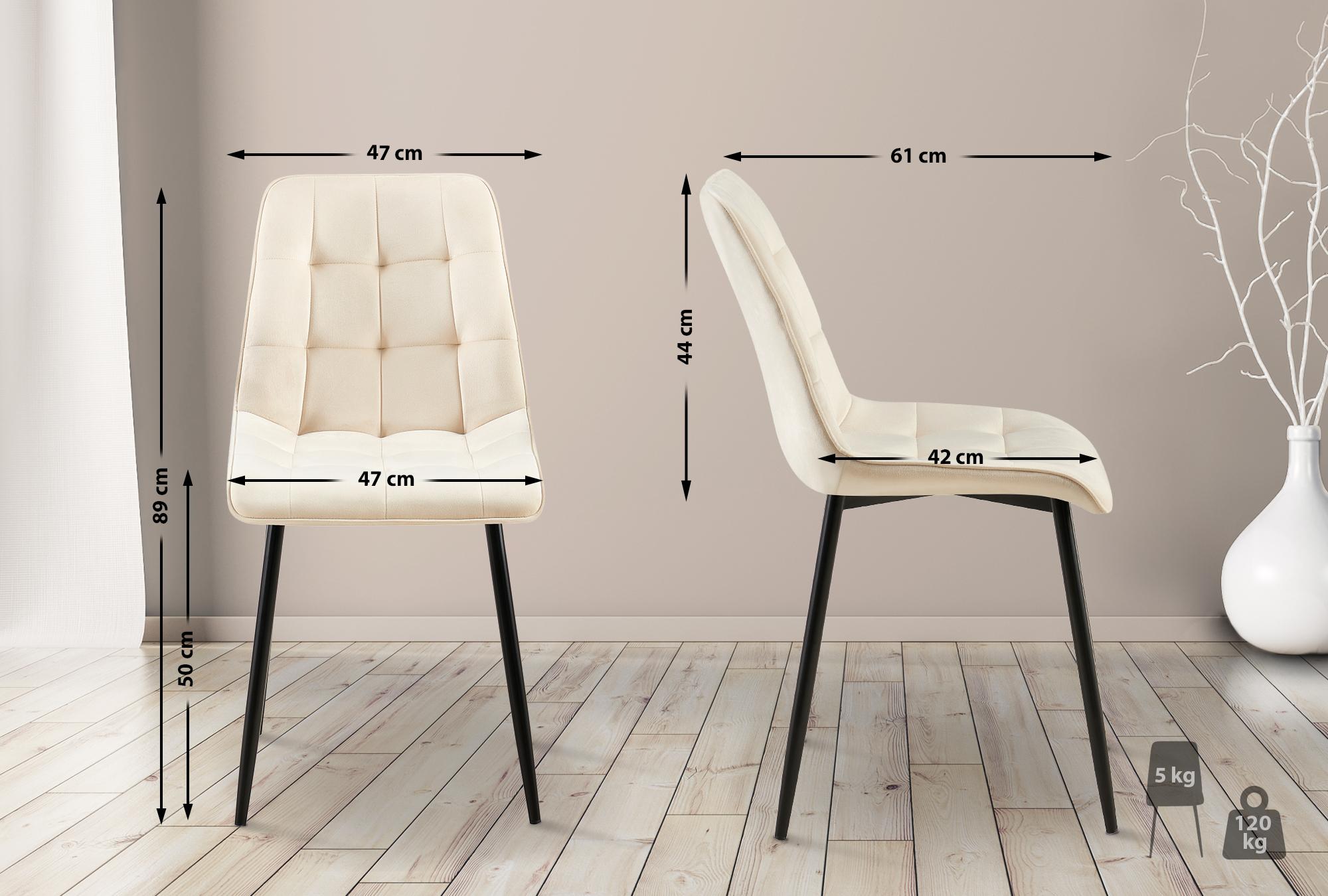 2er Set Esszimmerstuhl Gifford Samt, creme