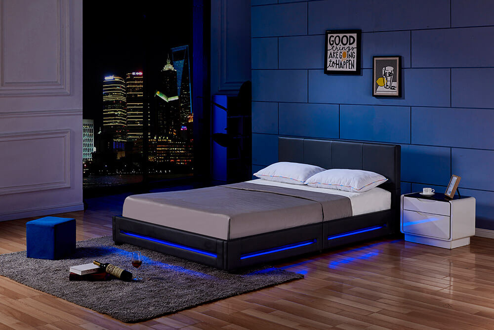 LED Bett ASTEROID mit Matratze - 180 x 200 cm Schwarz