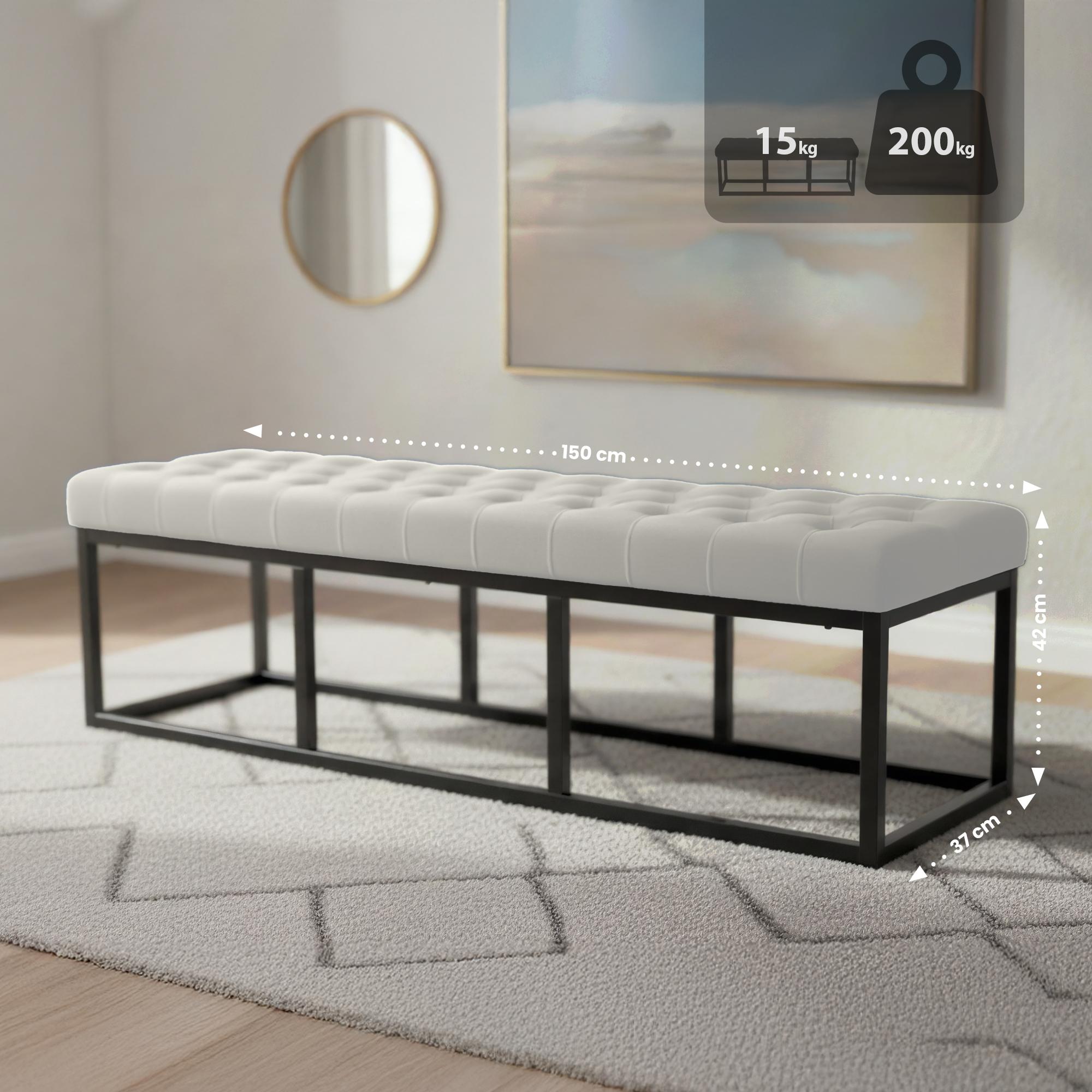Sitzbank Polson Samt Schwarz 150 cm, creme