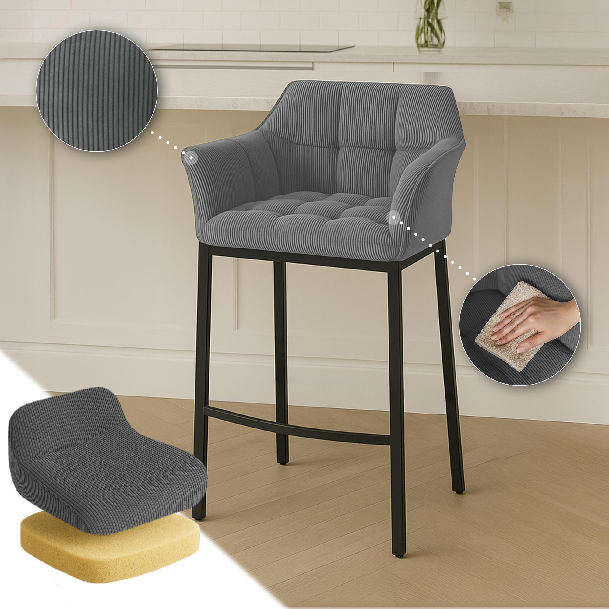 Barhocker Damaso B Cord mit 4-Fuß Gestell, grau