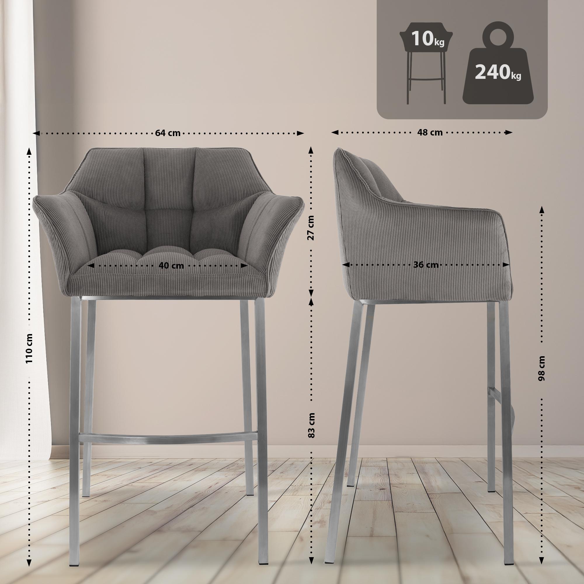 Barhocker Damaso E Cord mit 4-Fuß Gestell, taupe