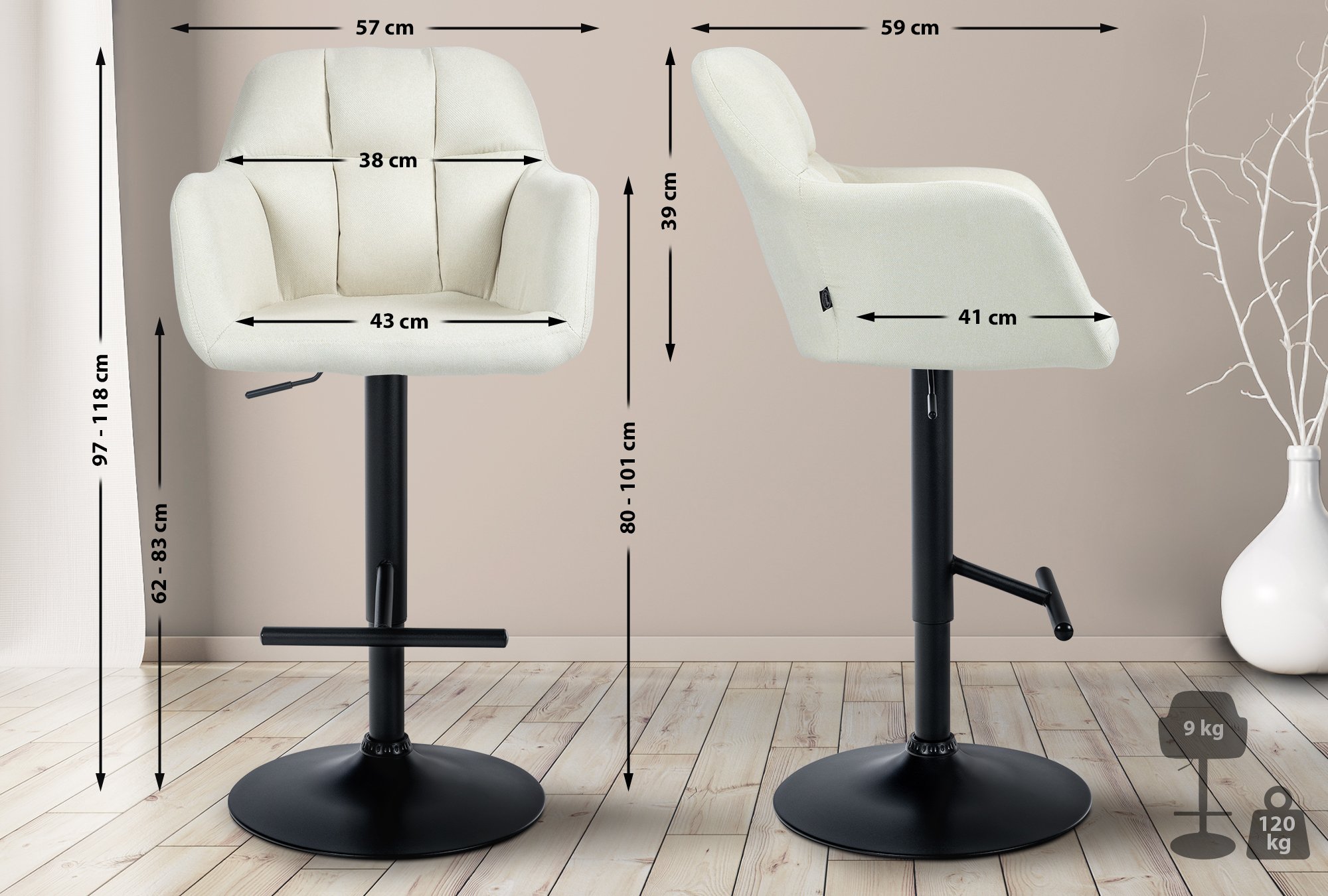 Barhocker Natoma Stoff schwarz, creme