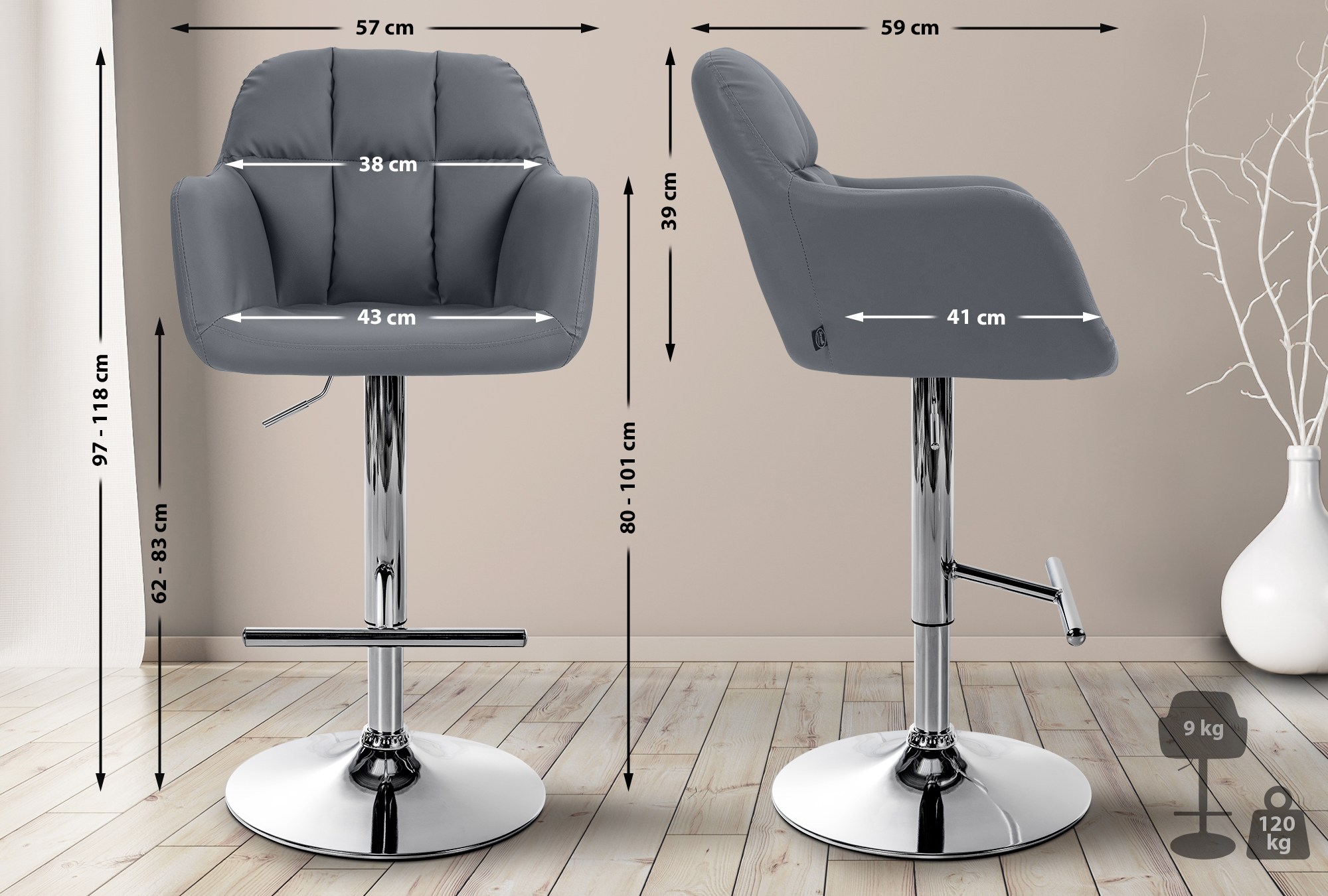 Barhocker Natoma Kunstleder chrom, grau