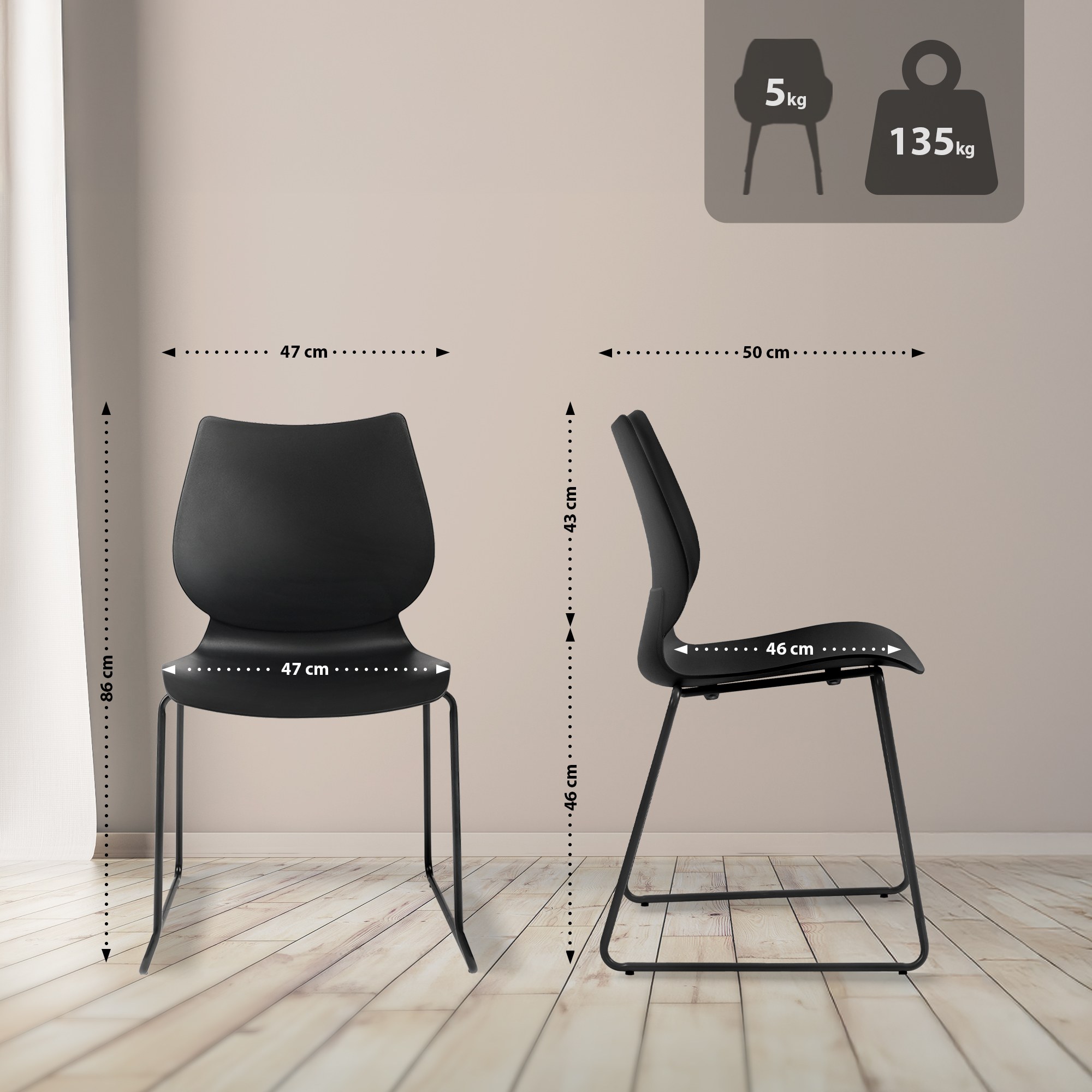 2er Set Stuhl Houma, schwarz