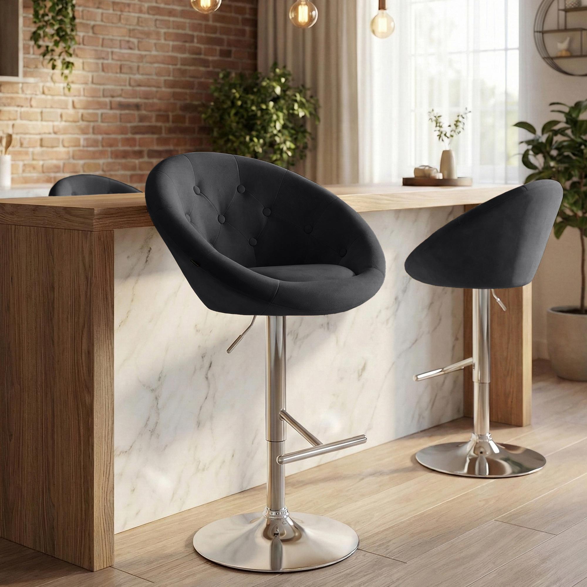 Barhocker London Samt chrom, schwarz
