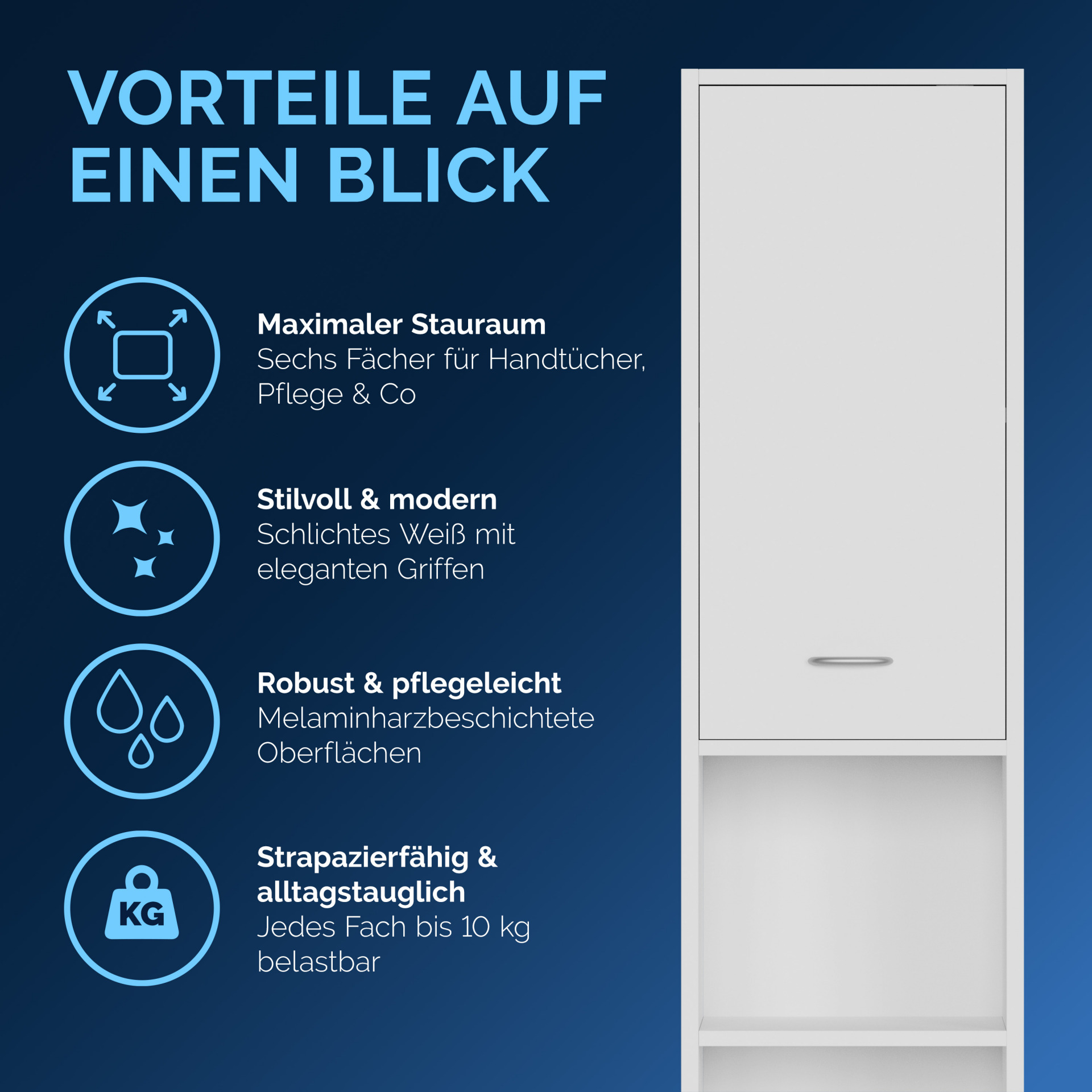Badezimmerhochschrank Neapel Weiß 180x30x30cm
