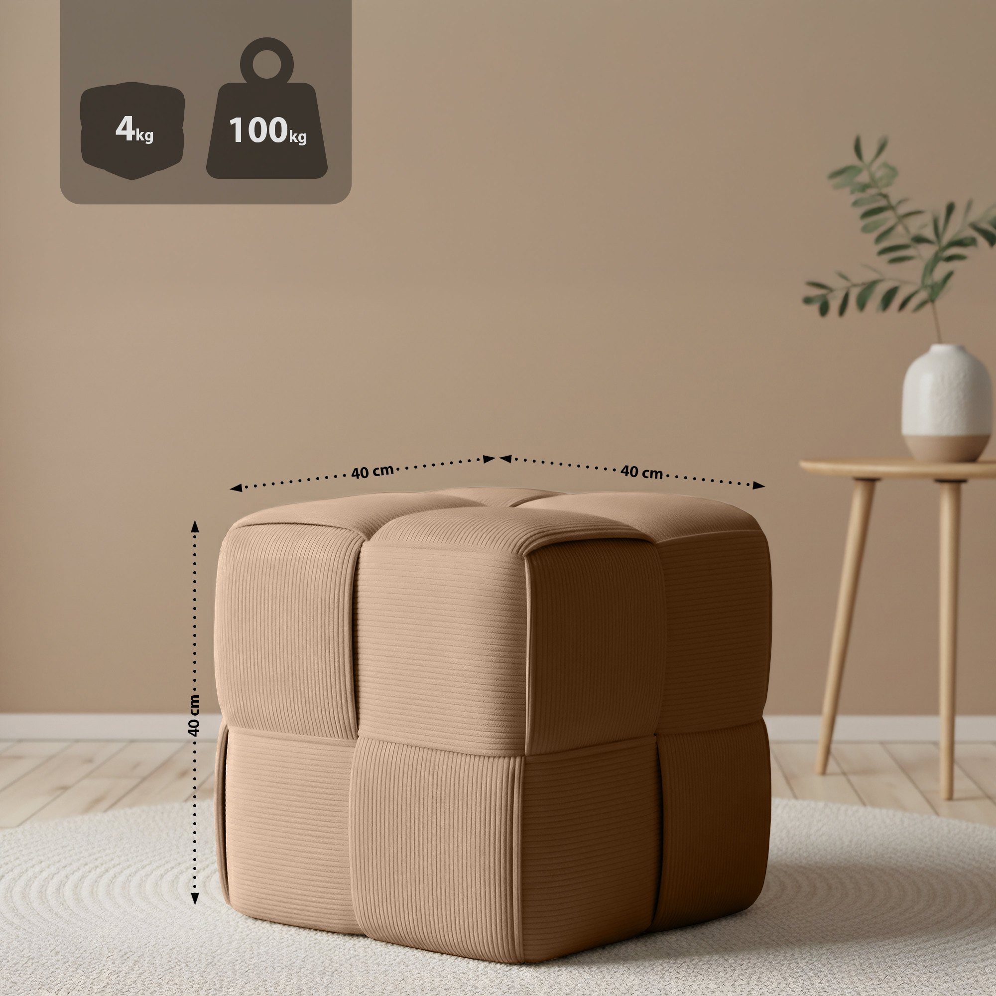 Sitzhocker Forinta Cord, taupe