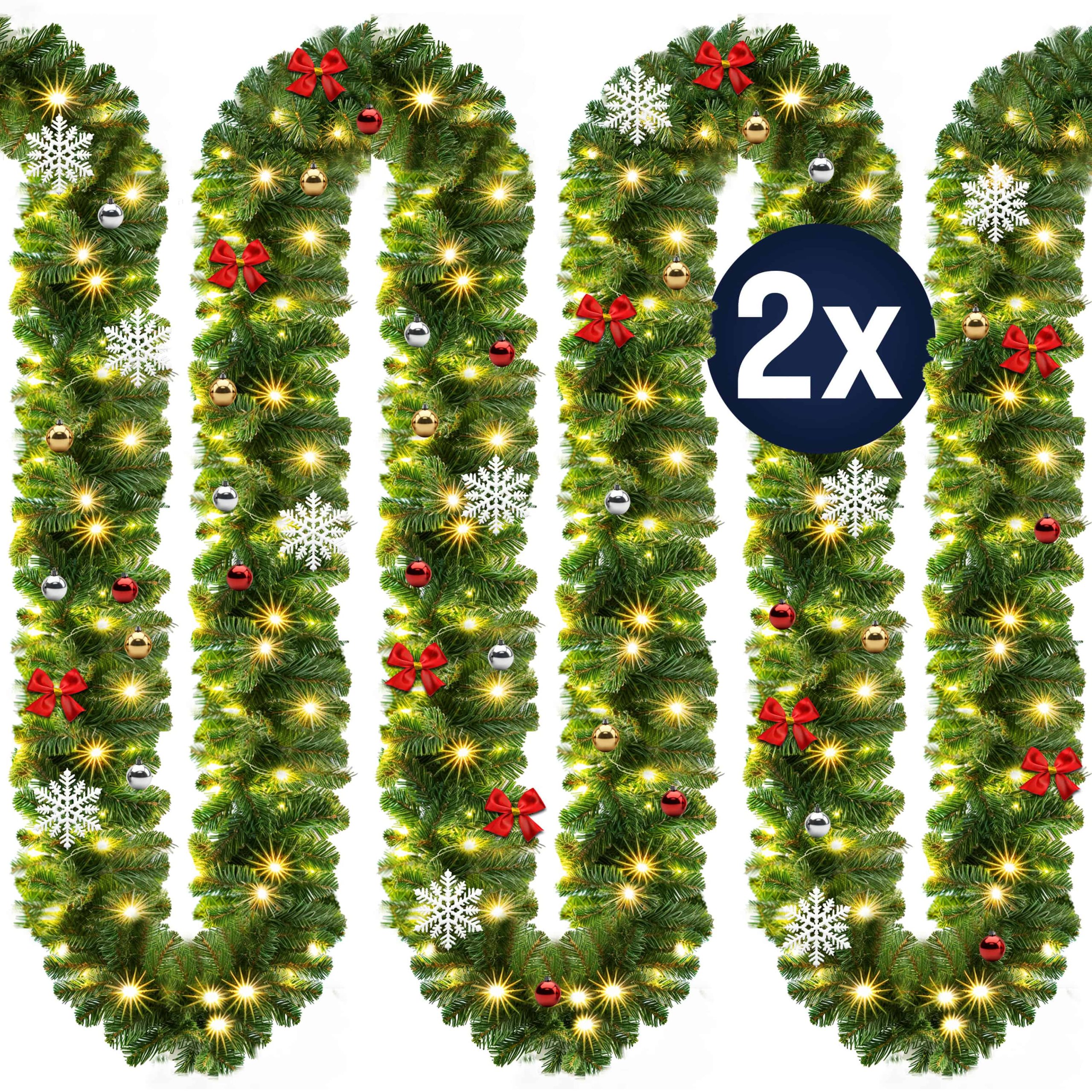 Weihnachtsgirlande 5m 2er-Set In-/Outdoor geschmückt