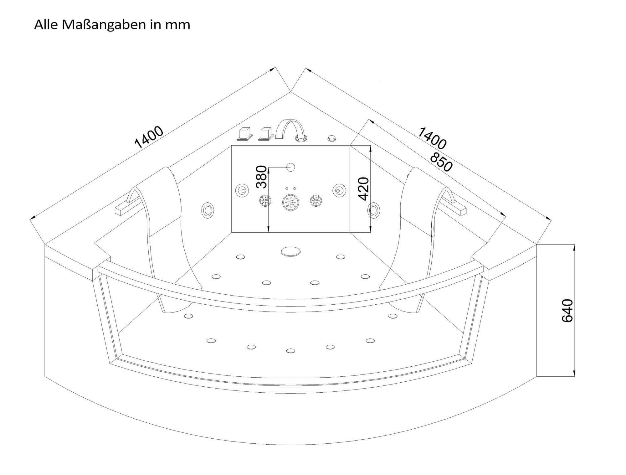 Whirlpool Badewanne mit Lichttherapie ATLANTIC L 140 x 140 cm