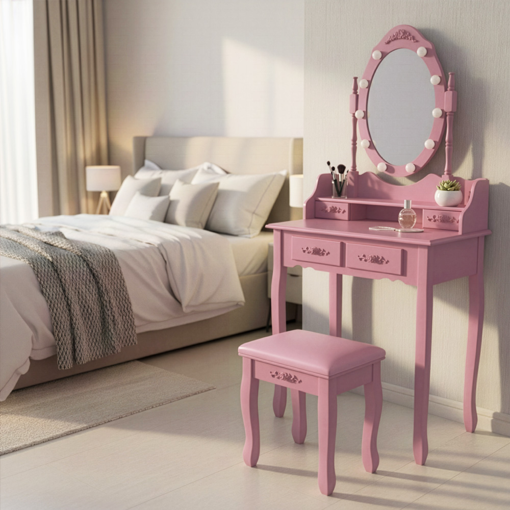 Schminktisch mit Spiegel und LED-Beleuchtung ROSY Rosa
