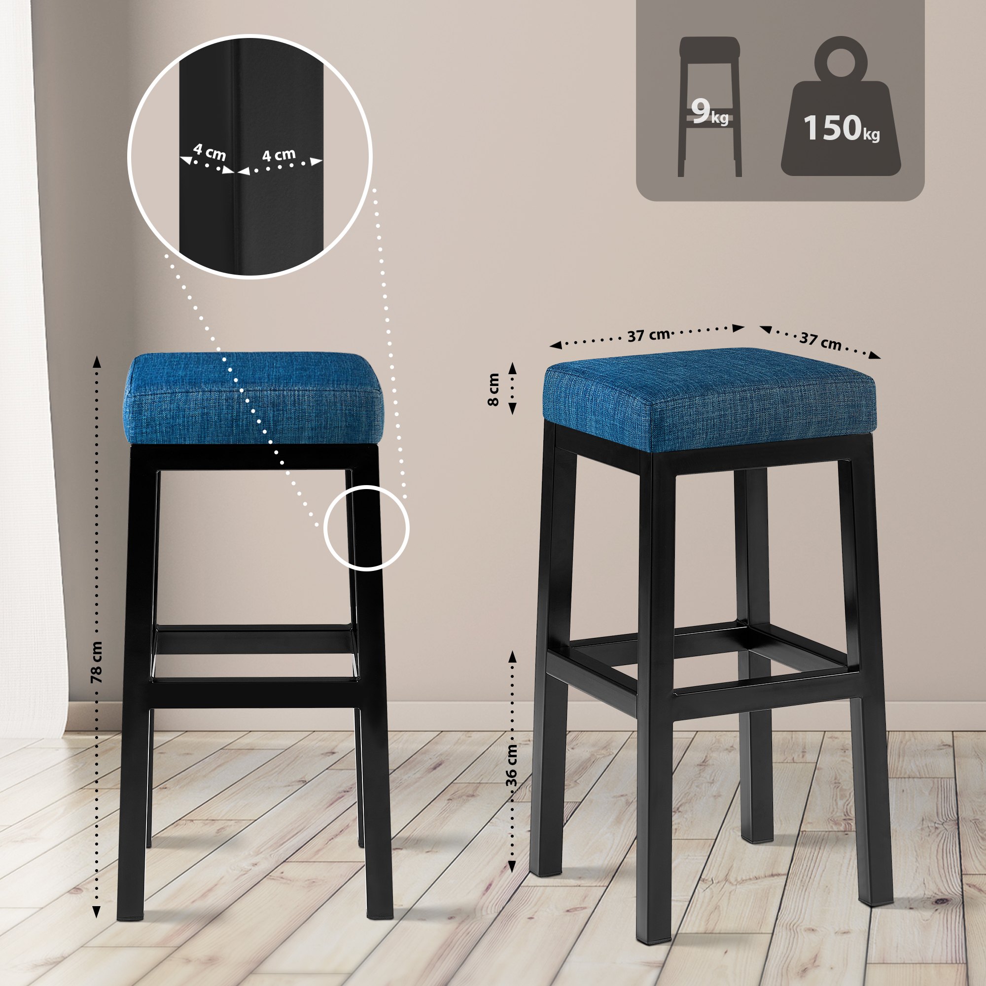 Barhocker Taylor B80 Stoff, blau