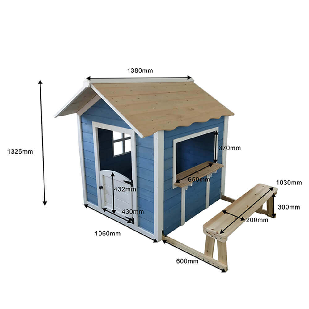 Spielhaus DER GROSSE PALAST - 106 x 111 cm Blau mit Bank