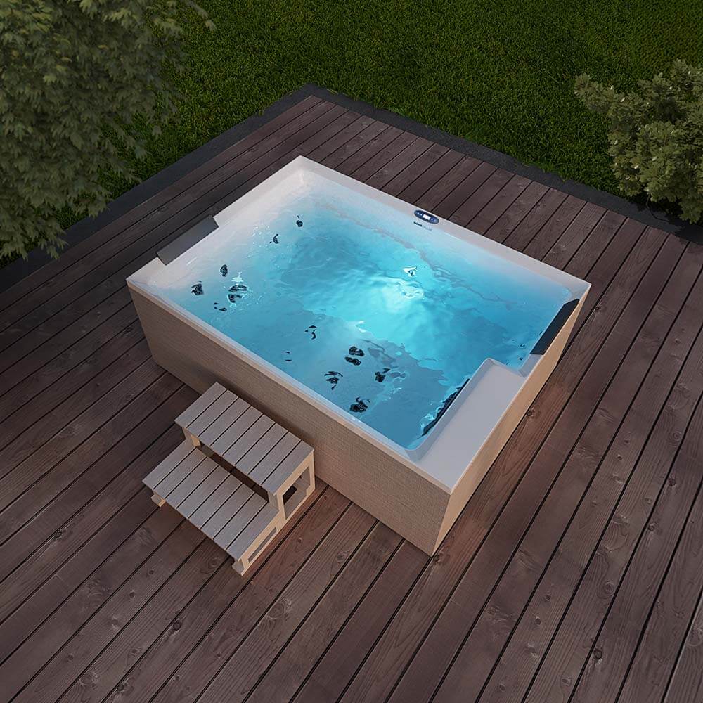 Outdoor Whirlpool NIMBUS DELUXE mit Treppe und Thermoabdeckung - 190 x 140 cm für 2 Personen
