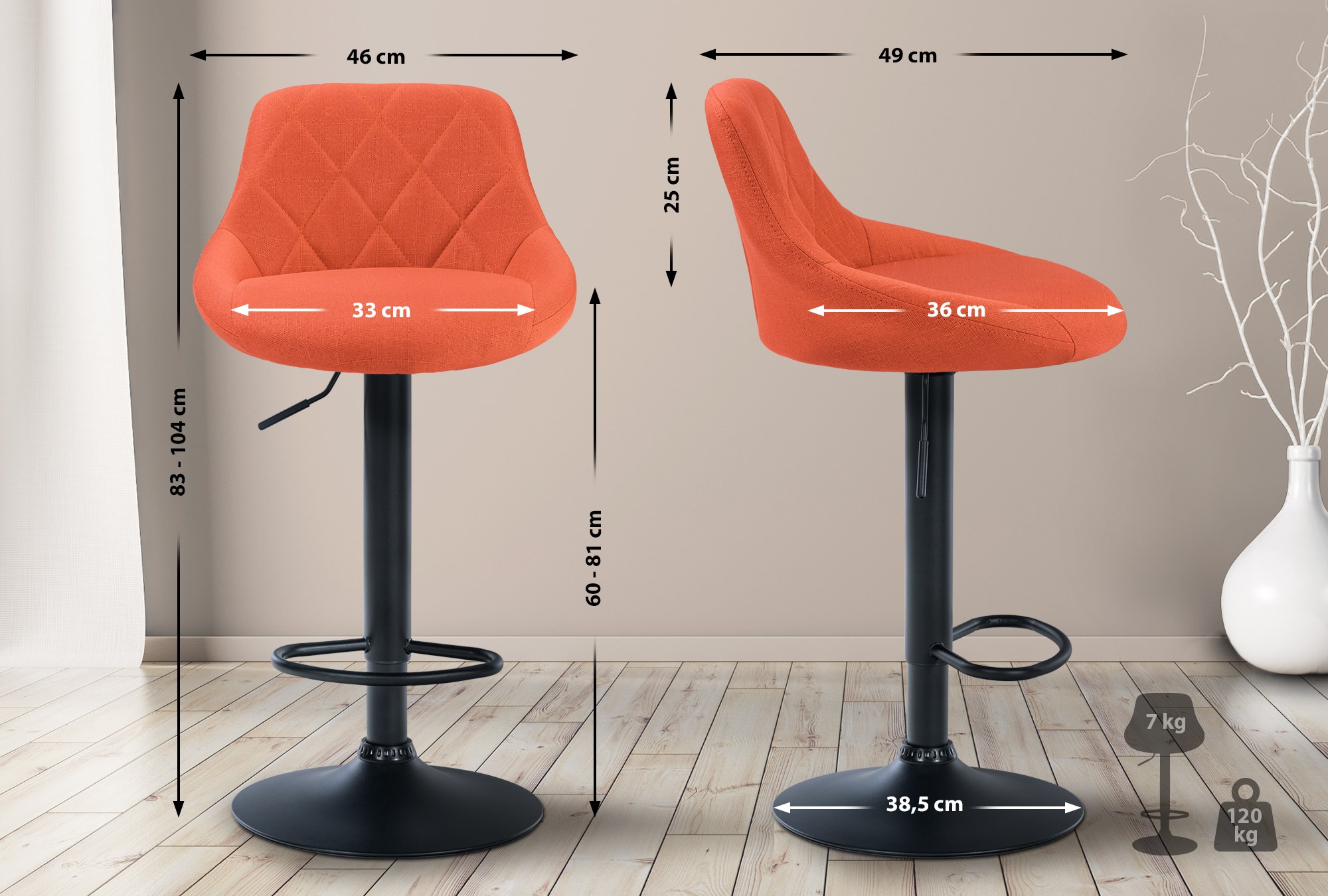 Barhocker Lazio Stoff schwarz, orange