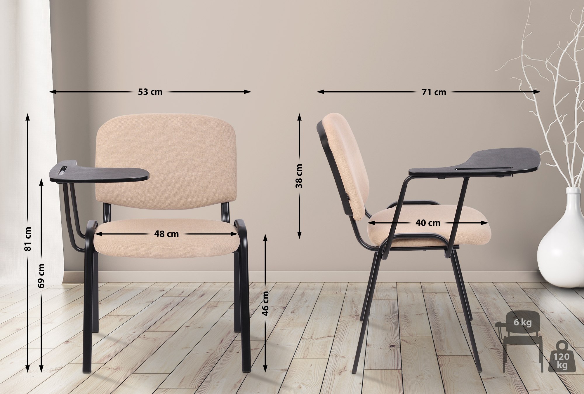 Stuhl Ken mit Klapptisch Stoff, creme