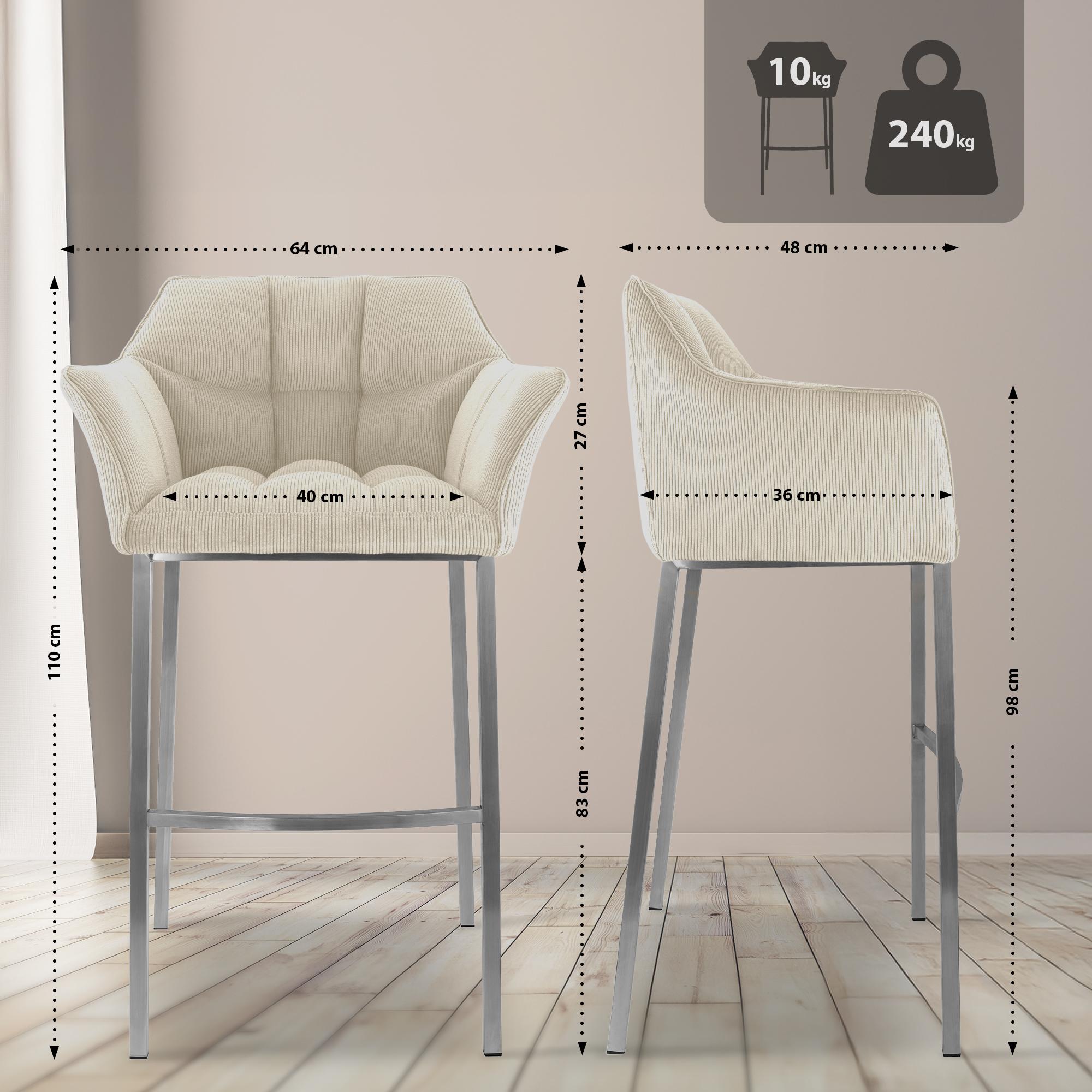 Barhocker Damaso E Cord mit 4-Fuß Gestell, creme