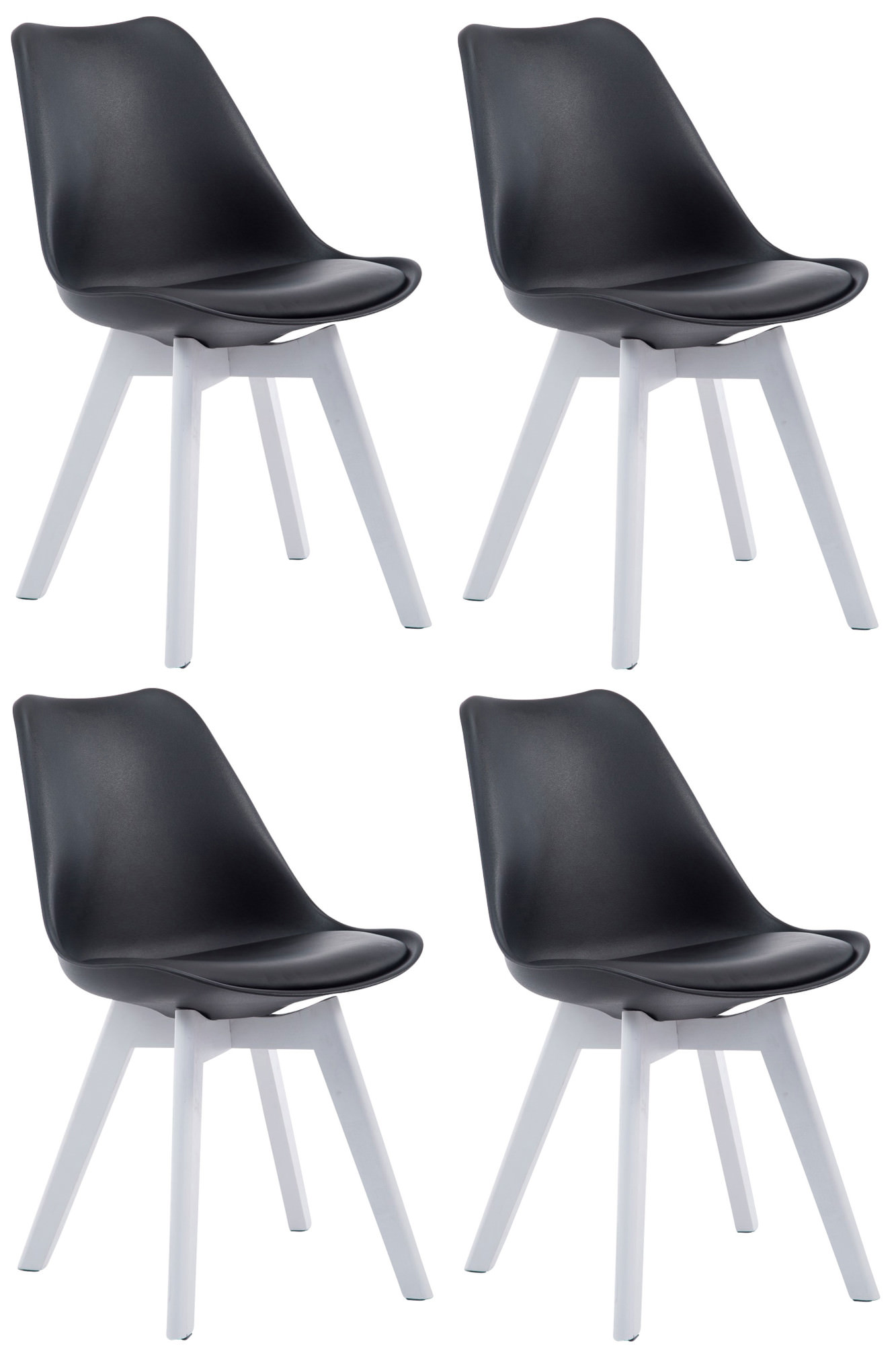 4er Set Besucherstühle Borneo V2 Weiß Kunstleder, schwarz