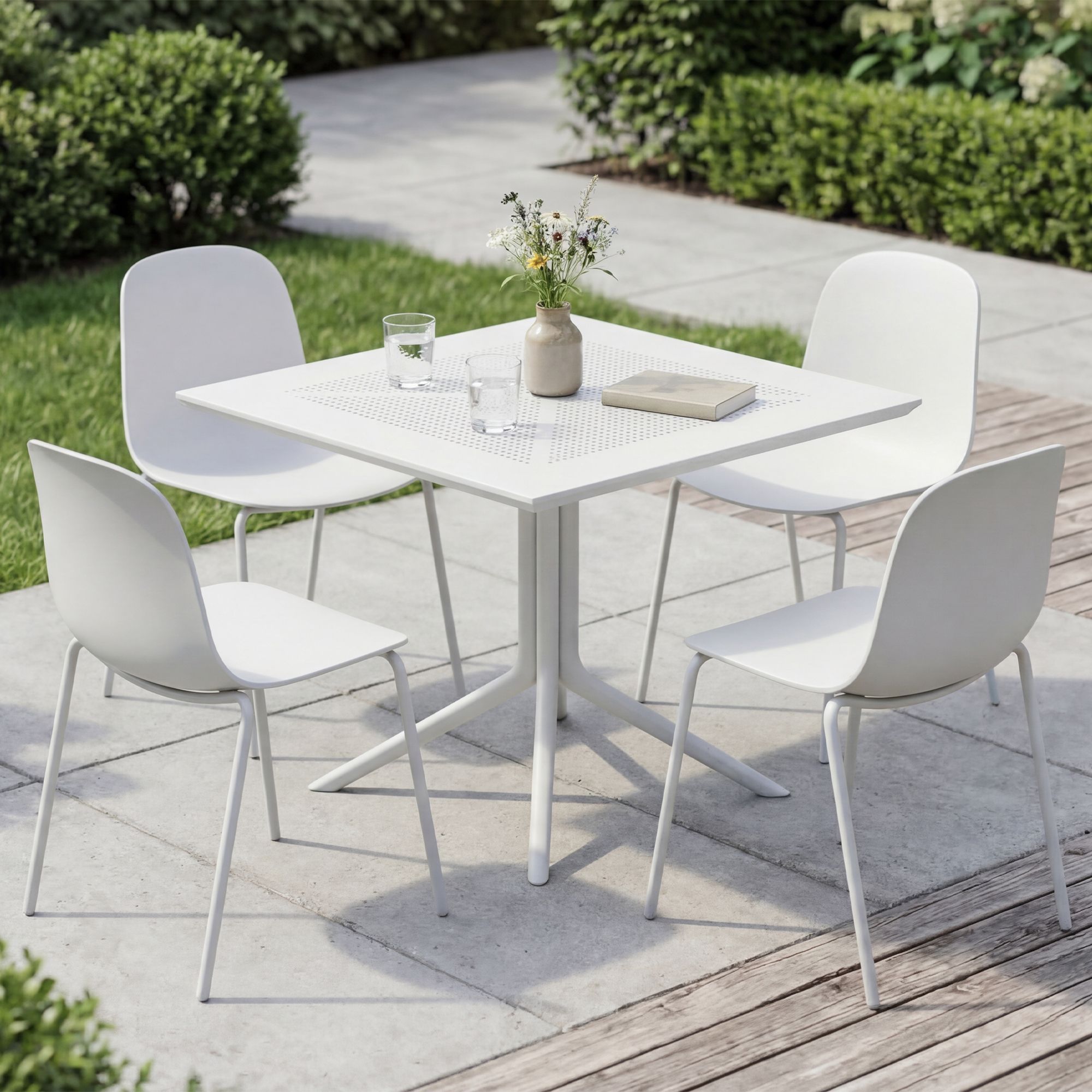 Gartenmöbel-Set Zeron mit 4 Stühlen, weiß