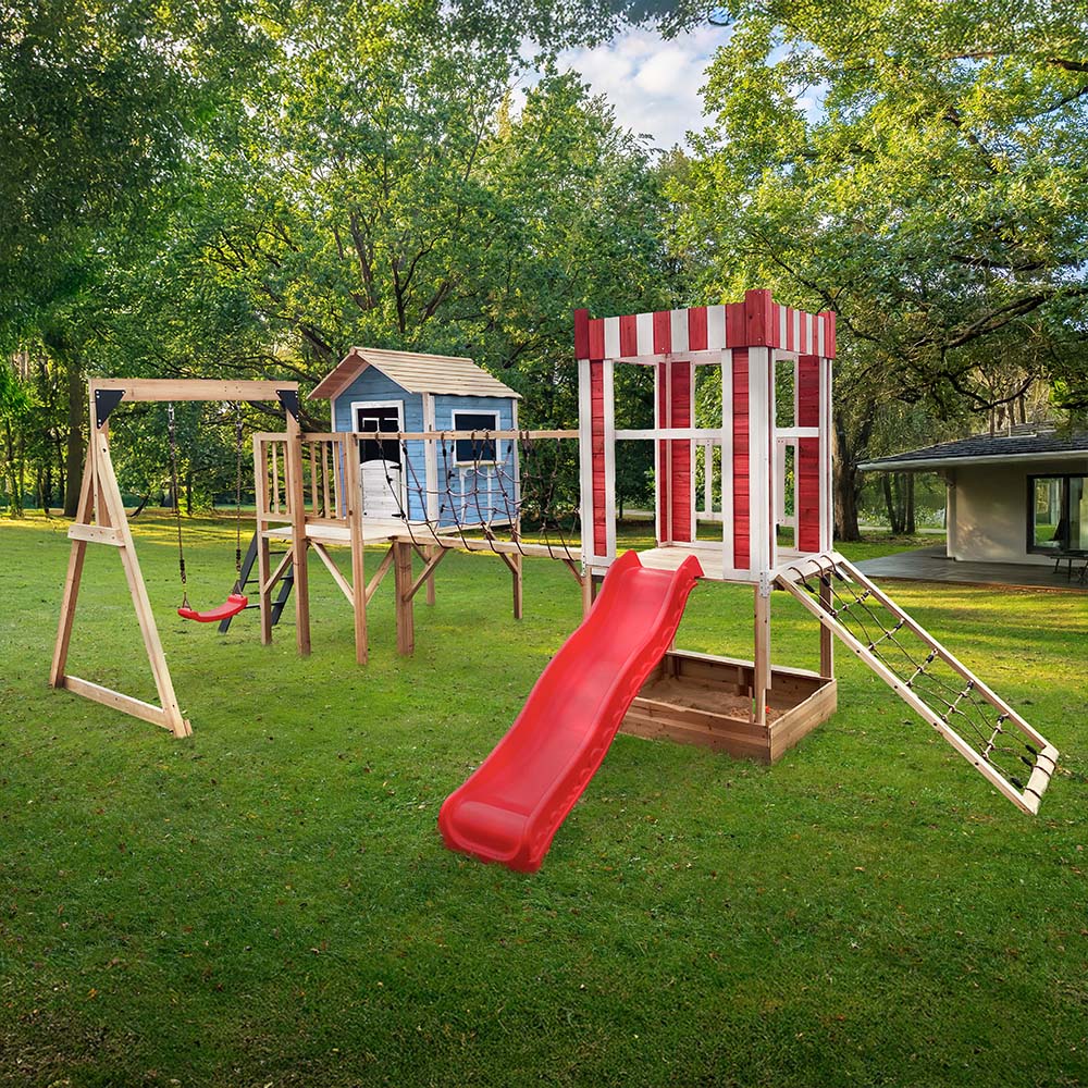 Spielpark inkl. Schaukel und Rutsche WUNDERLAND Blau - 555 x 340 cm