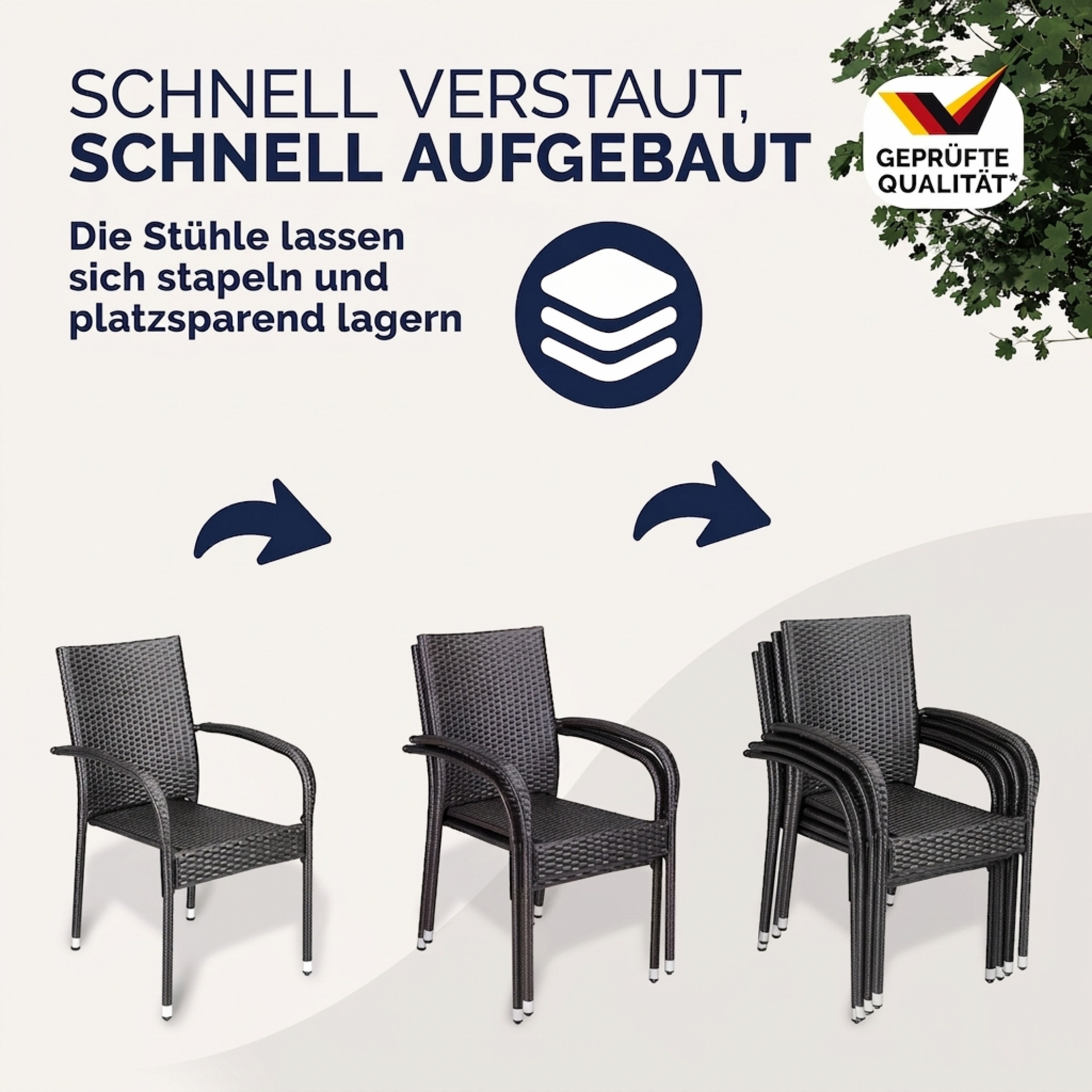 Polyrattan Stapelstuhl Comfort 4er-Set Braun
