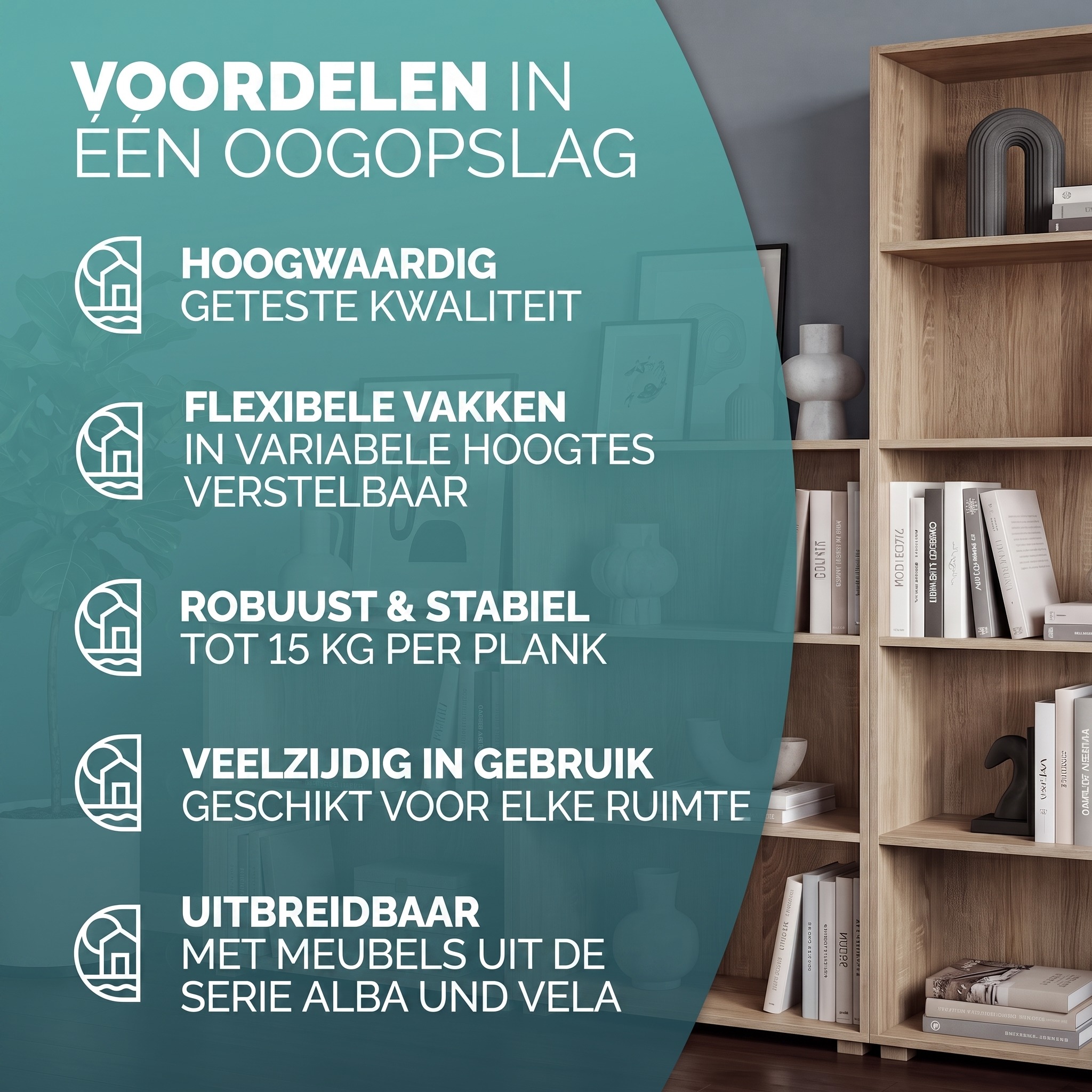 Bücherregal Vela Eiche 5 Fächer