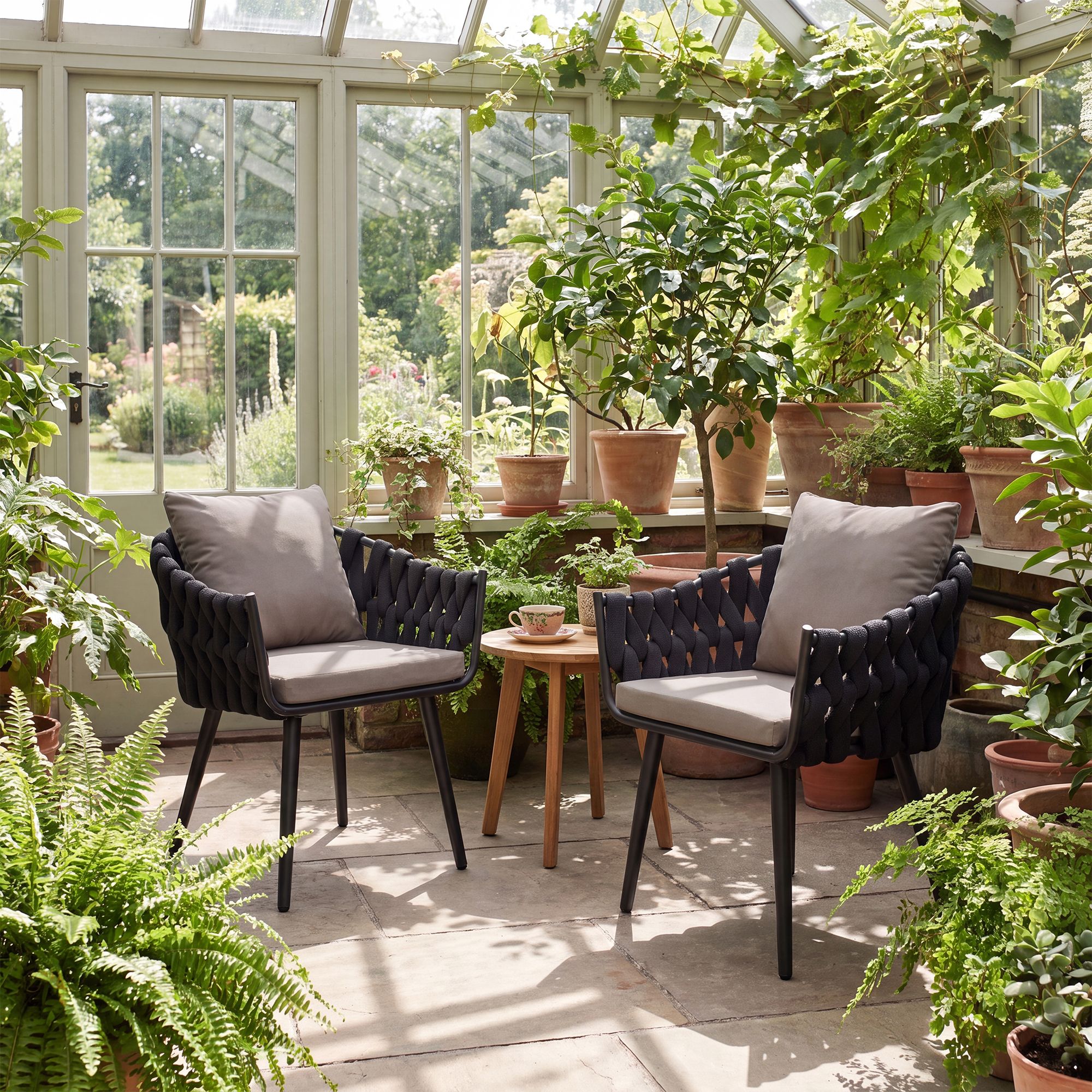 Gartenstuhl Naxos Anthrazit mit Sitzkissen, grau