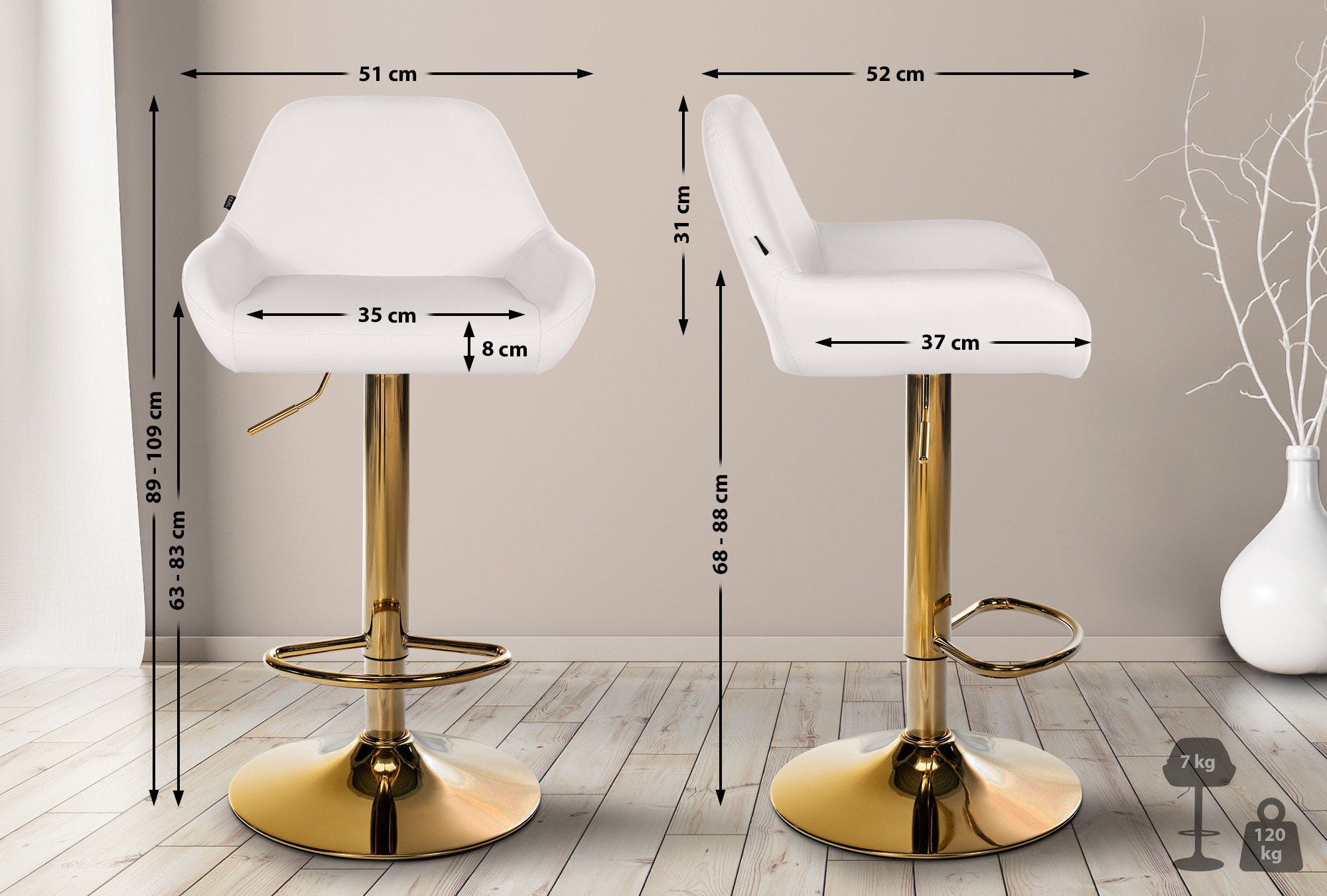 Barhocker Braga Gold Kunstleder, weiß