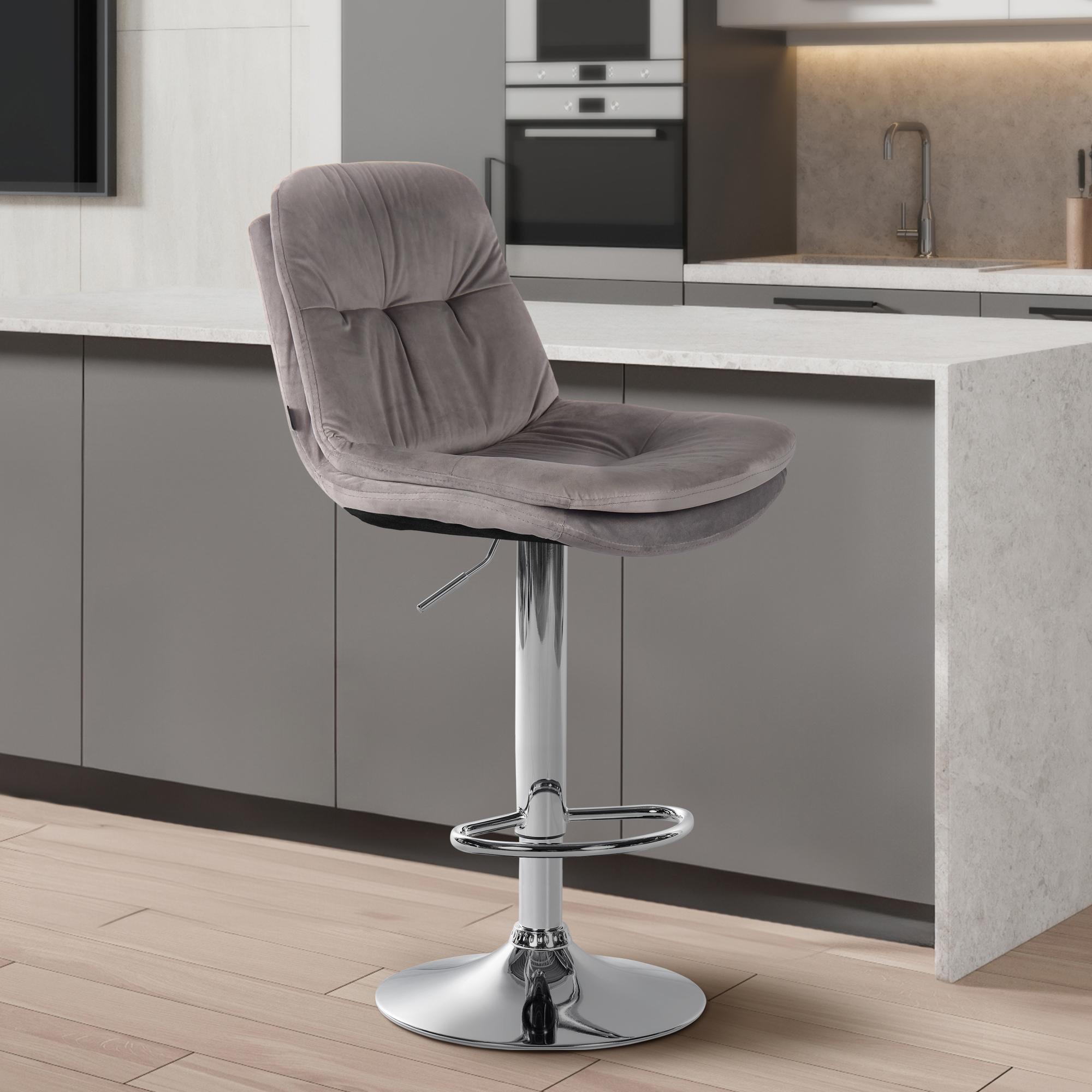 Barhocker Laurel Samt chrom, grau