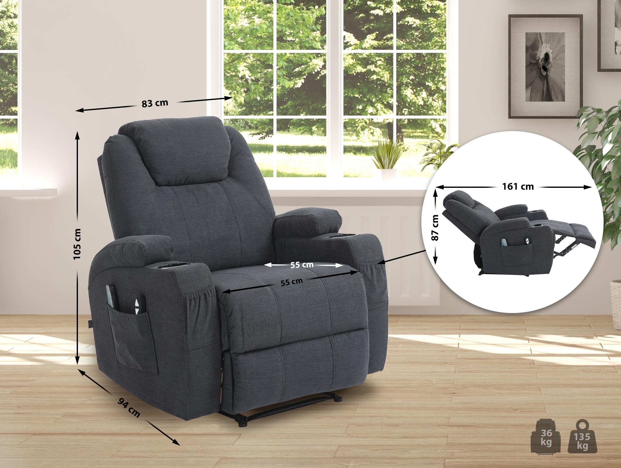 Sessel Hepler mit Massagefunktion Stoff, dunkelgrau