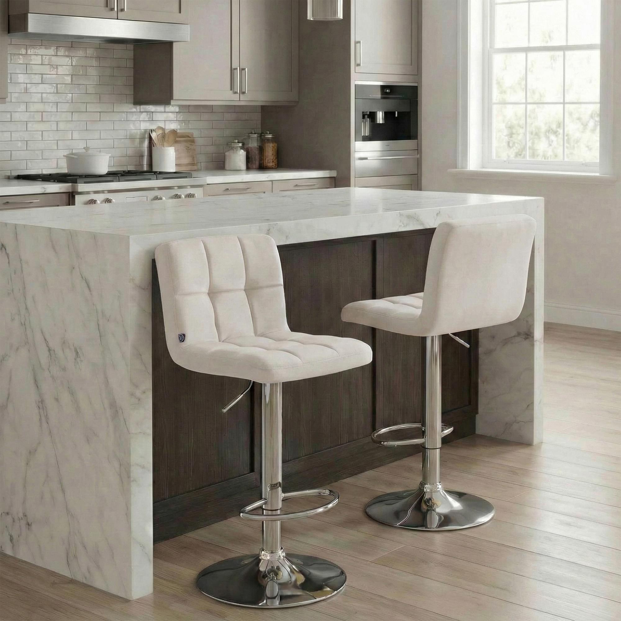 2er Set Barhocker Peru Samt chrom, creme