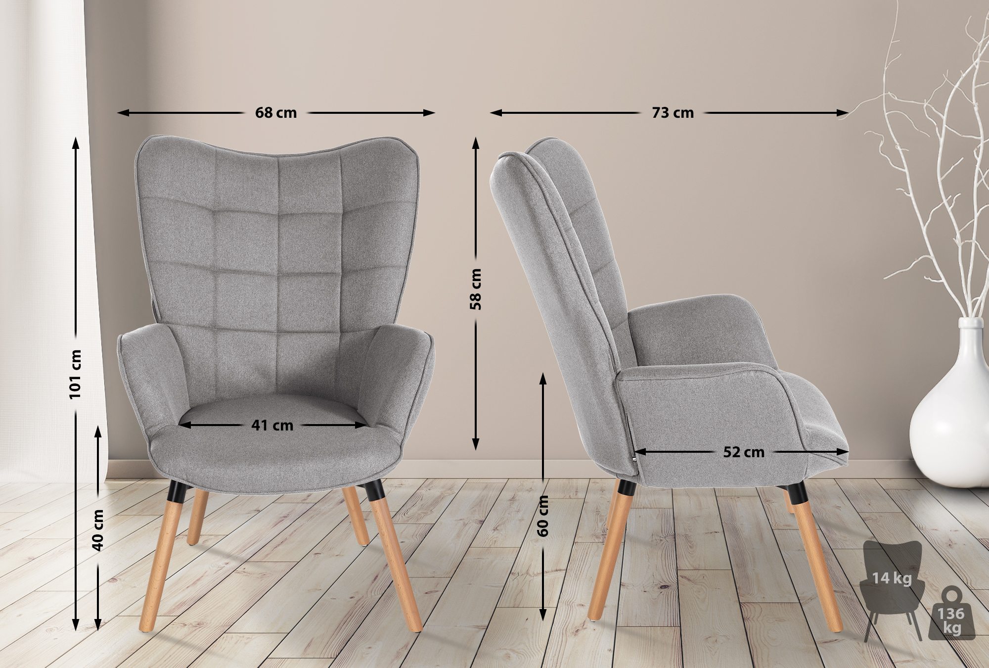 Sessel Garding Stoff, grau