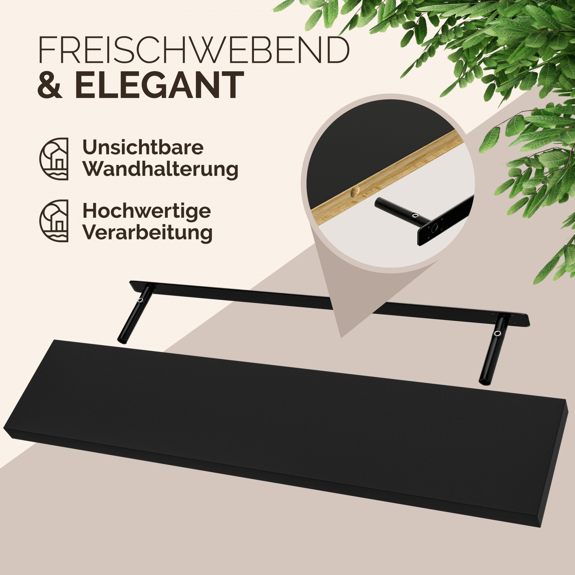 Wandregal Schweberegal 110cm Schwarz + Halterung