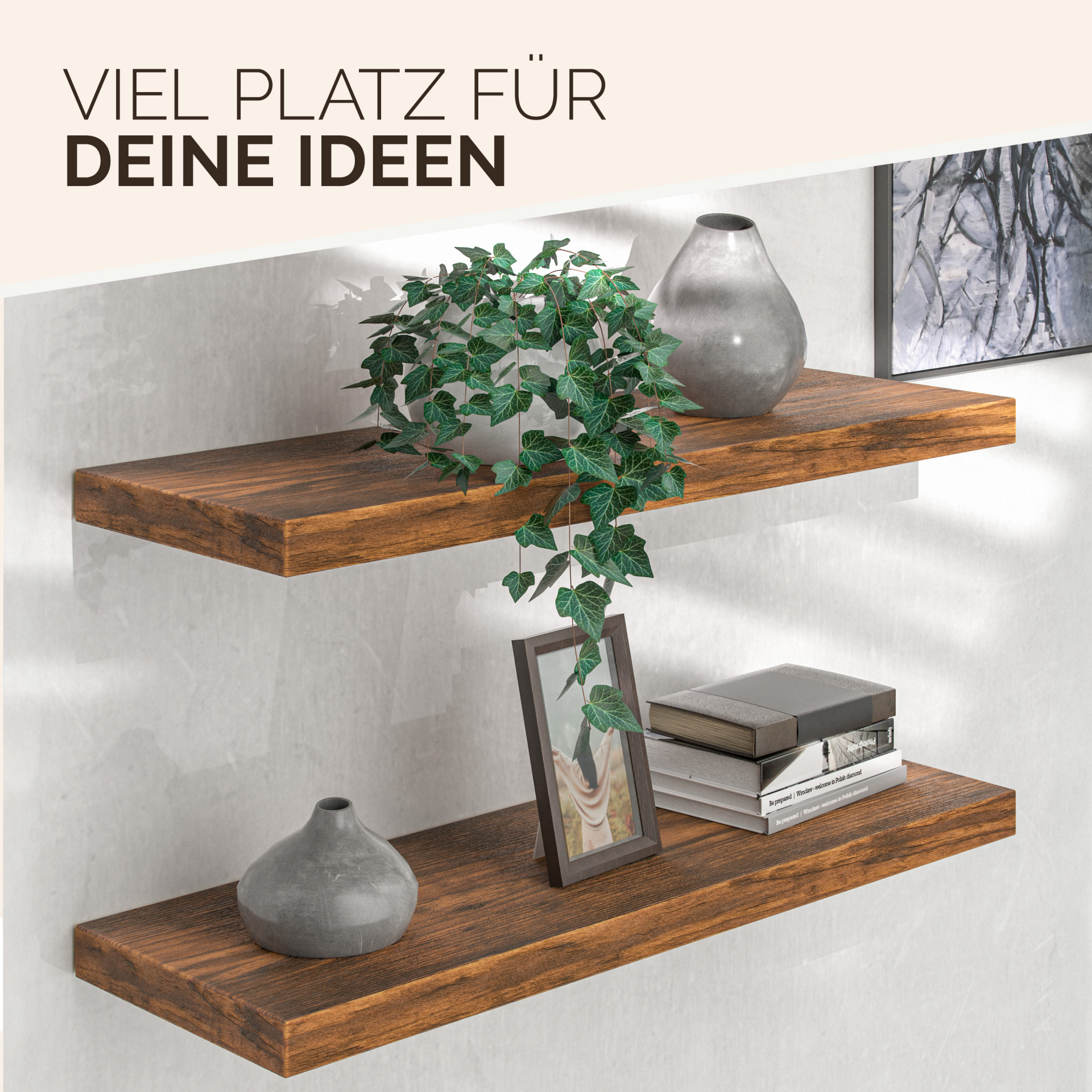 Wandregal Schweberegal 70cm Eiche dunkel + Halterung