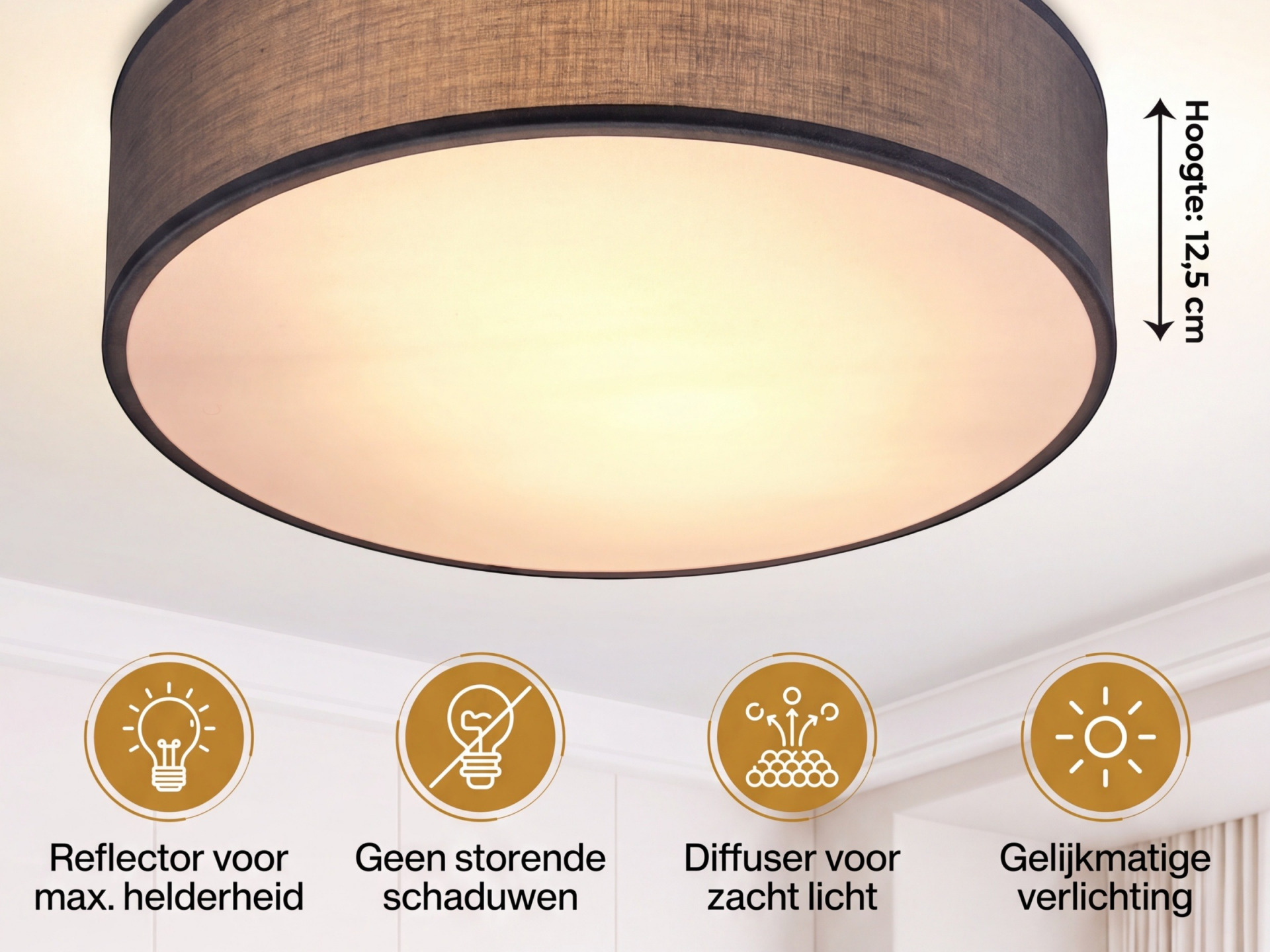 Deckenlampe Grau Stoff Ø38cm