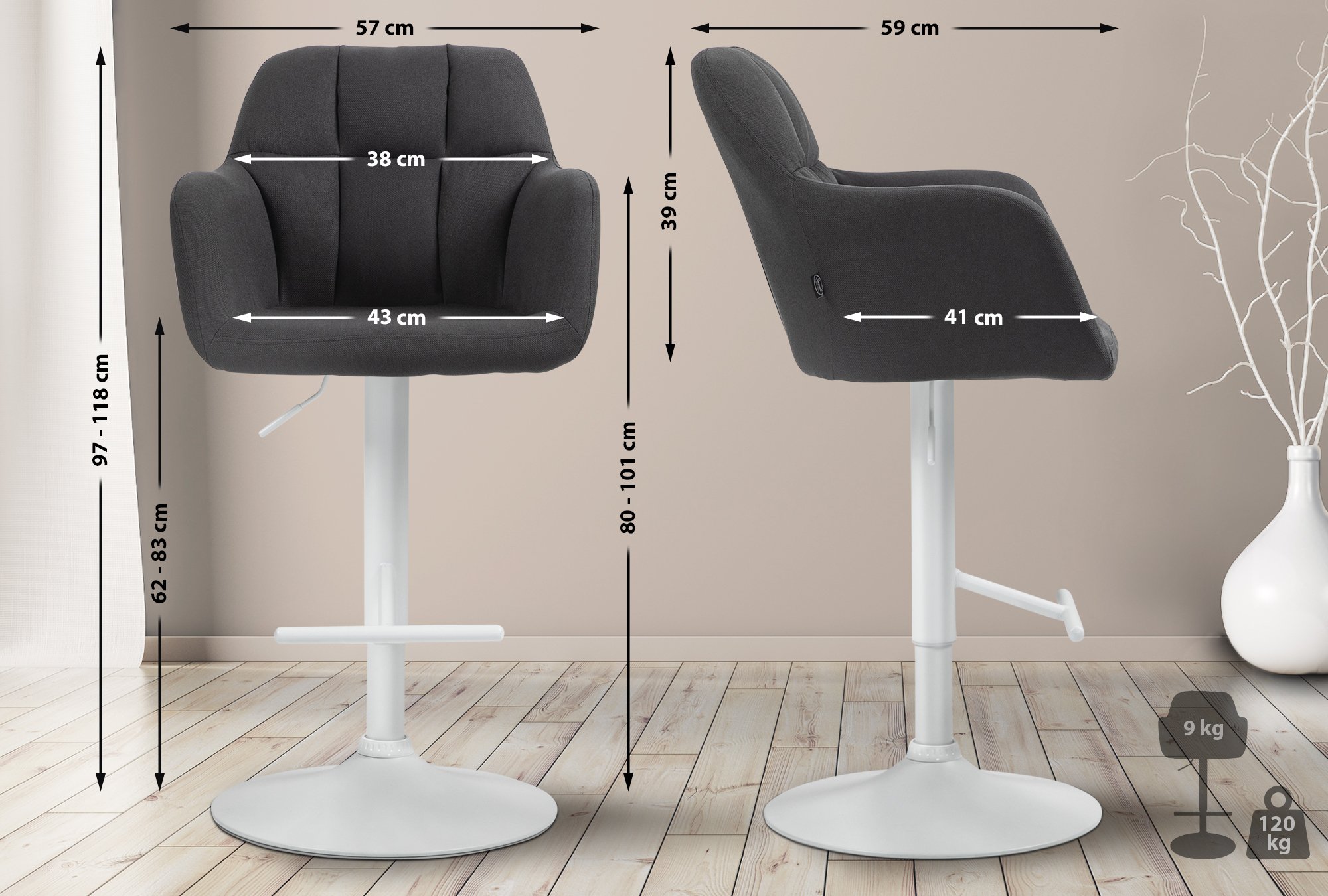 Barhocker Natoma Stoff weiß, schwarz