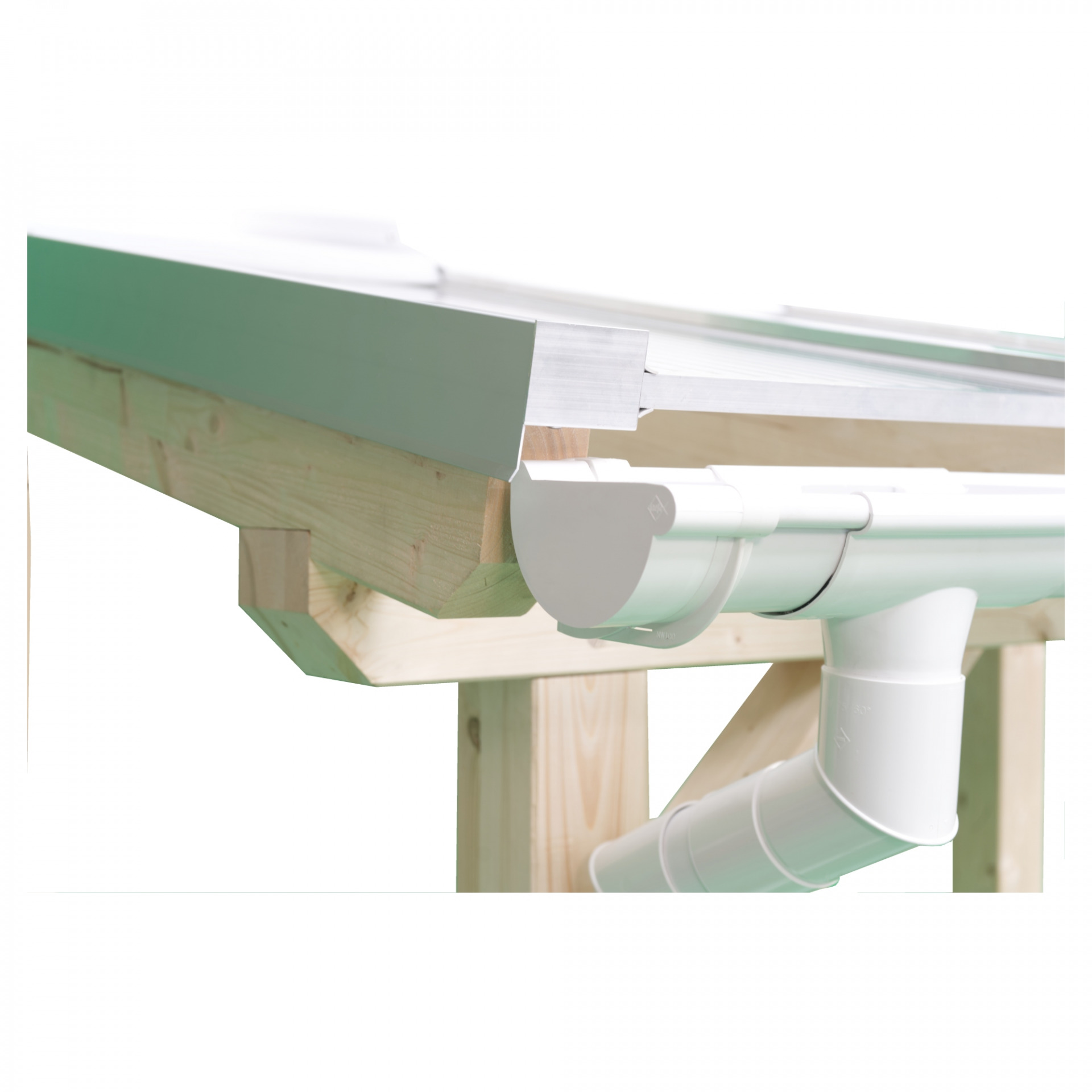 KATTO-Terrassenüberdachung, 5085 x 4000 mm, Leimholzbausatz mit, Polyclear klar, Zub. pressbl, Rinne PVC-grau