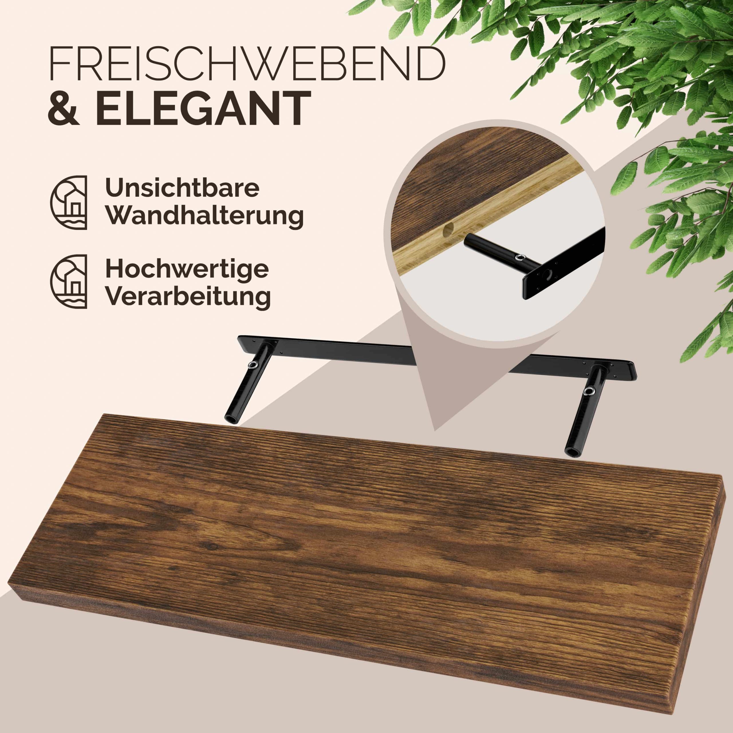 Wandregal Schweberegal 70cm Eiche dunkel + Halterung