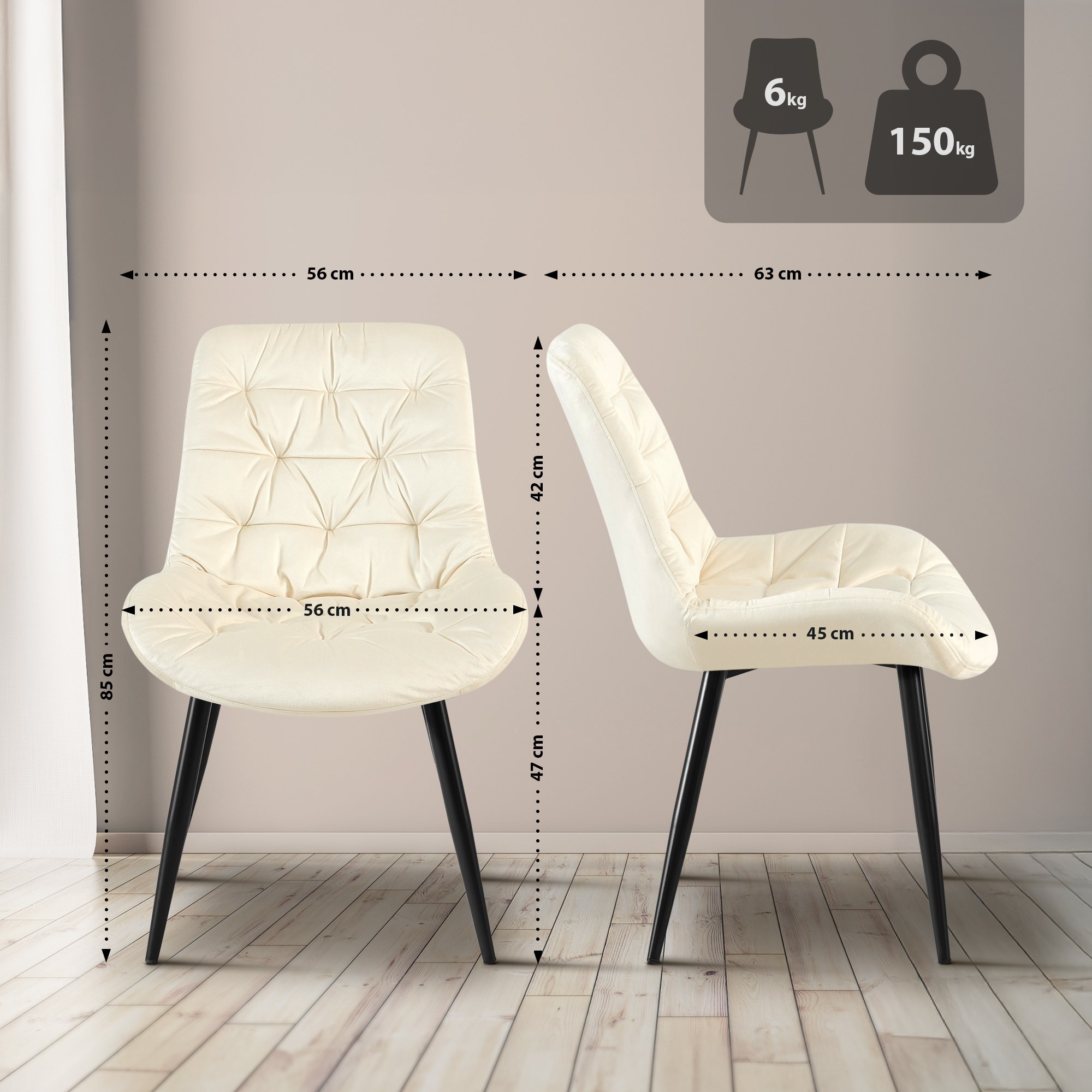 2er Set Esszimmerstuhl Rossford, creme