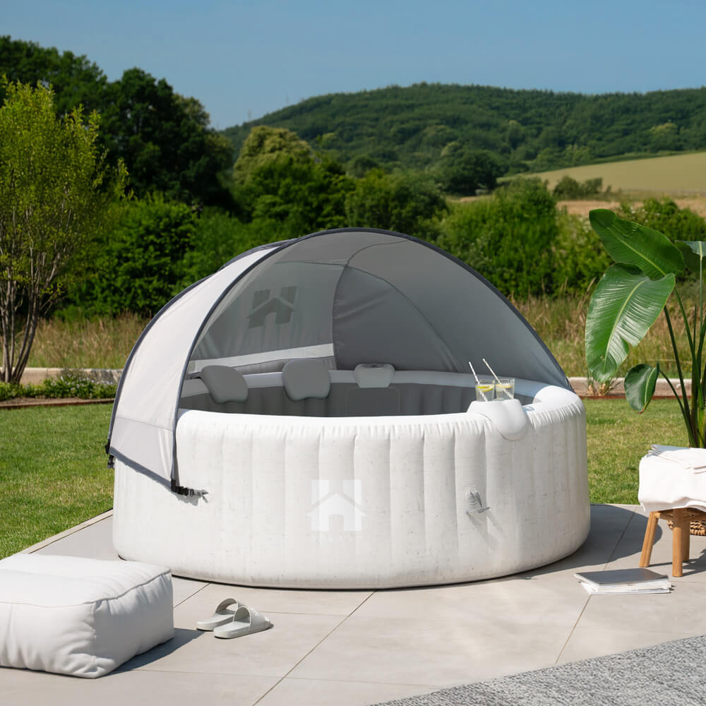 Outdoor Whirlpool inkl. Kissen, Getränkehalter und Sonnendach SPLASH - Ø208 cm 6 Personen Beton