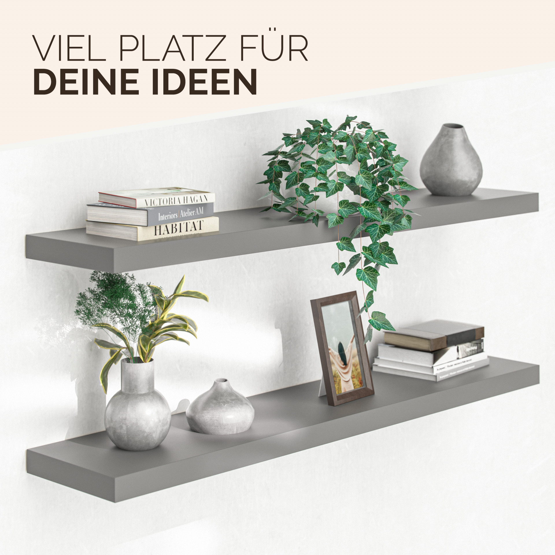 Wandregal Schweberegal 110cm Grau + Halterung
