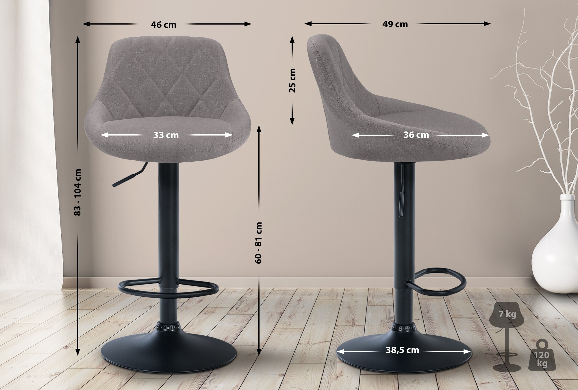 Barhocker Lazio Stoff schwarz, grau