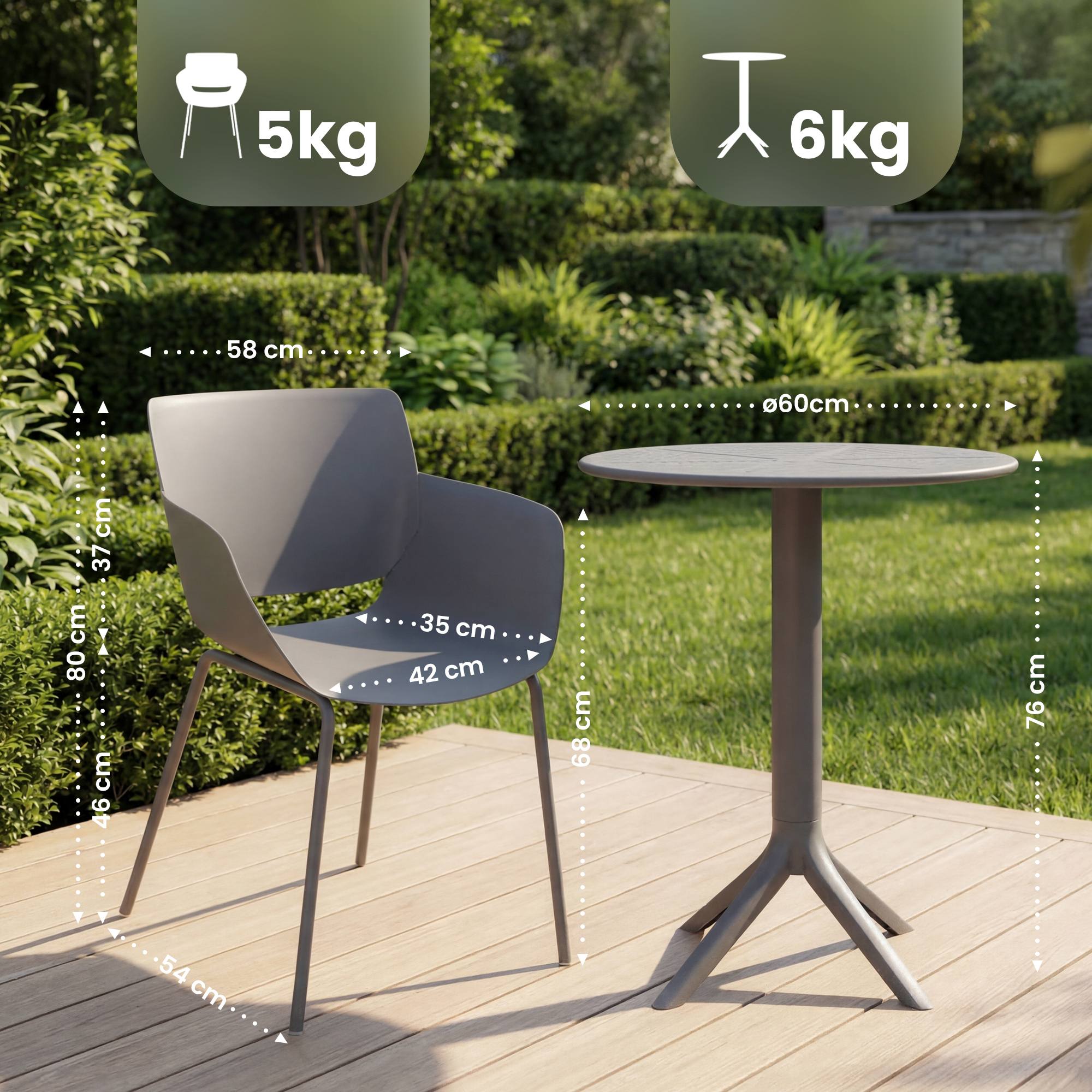Gartenmöbel-Set Siora mit 2 Stühlen, dunkelgrau