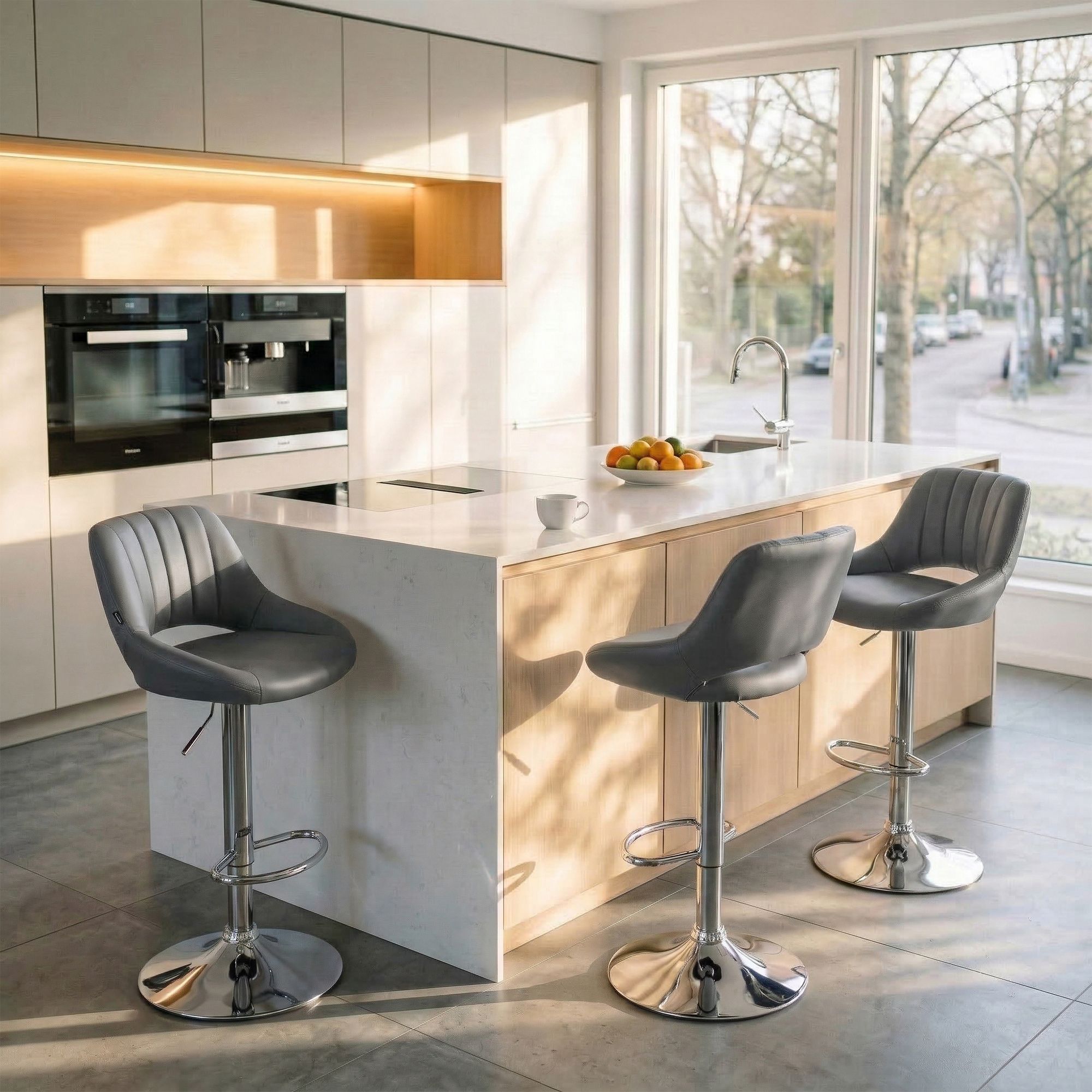 Barhocker Milet Kunstleder chrom, grau