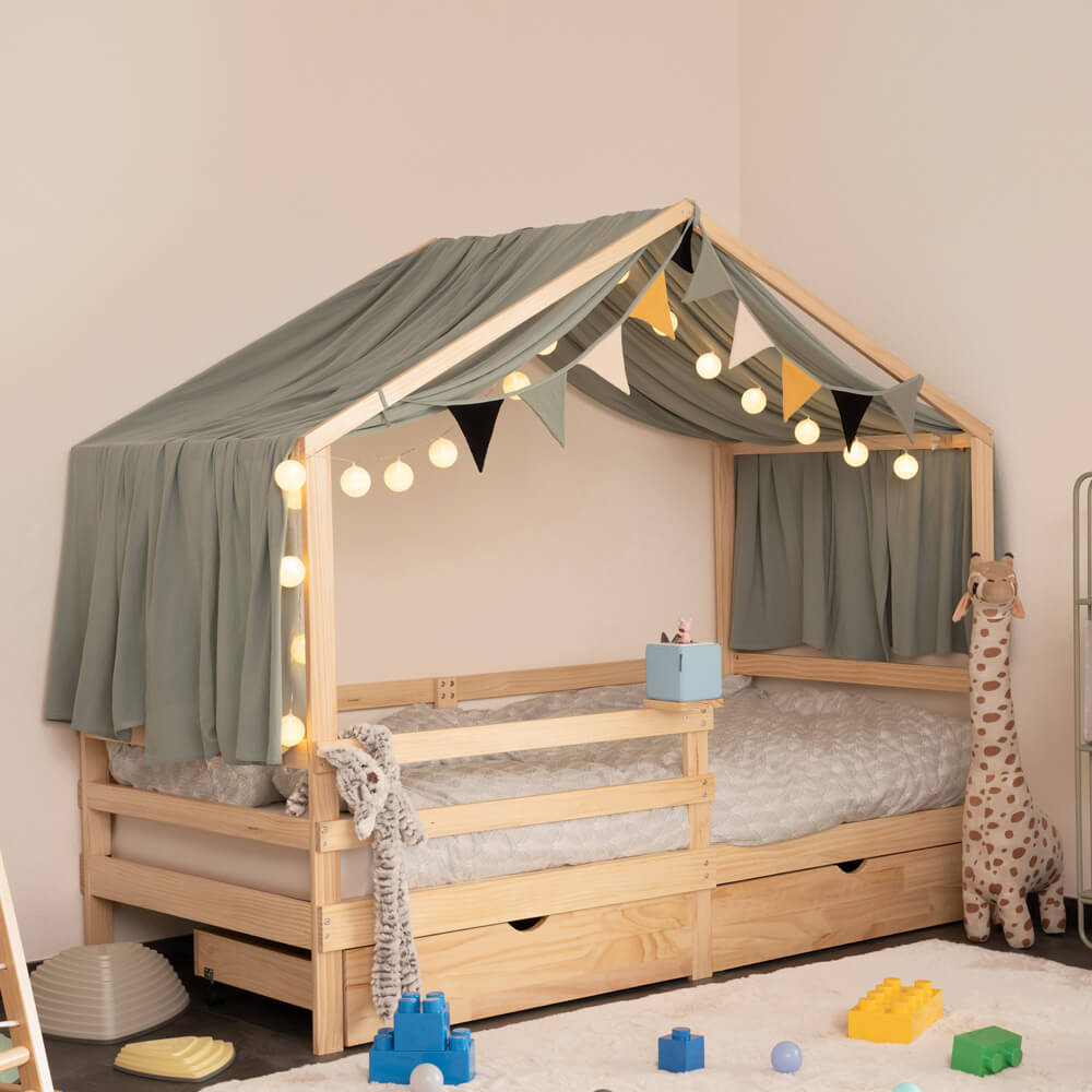 Kinderbett mit Schubladen WOLKENLAND – 90 x 200 cm Natur