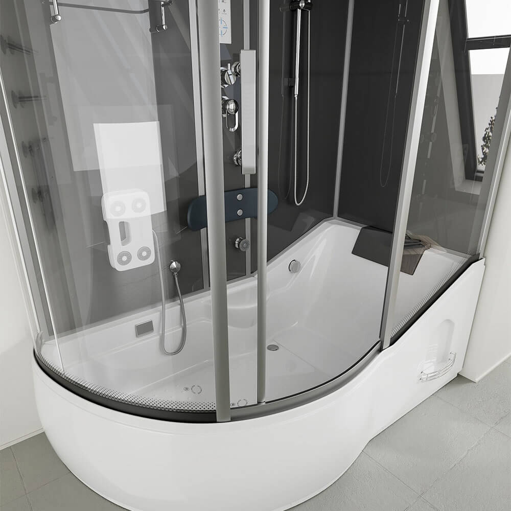 Duschkabine mit Badewanne ALLIN 2IN1 - 170 x 90 Schwarz Links