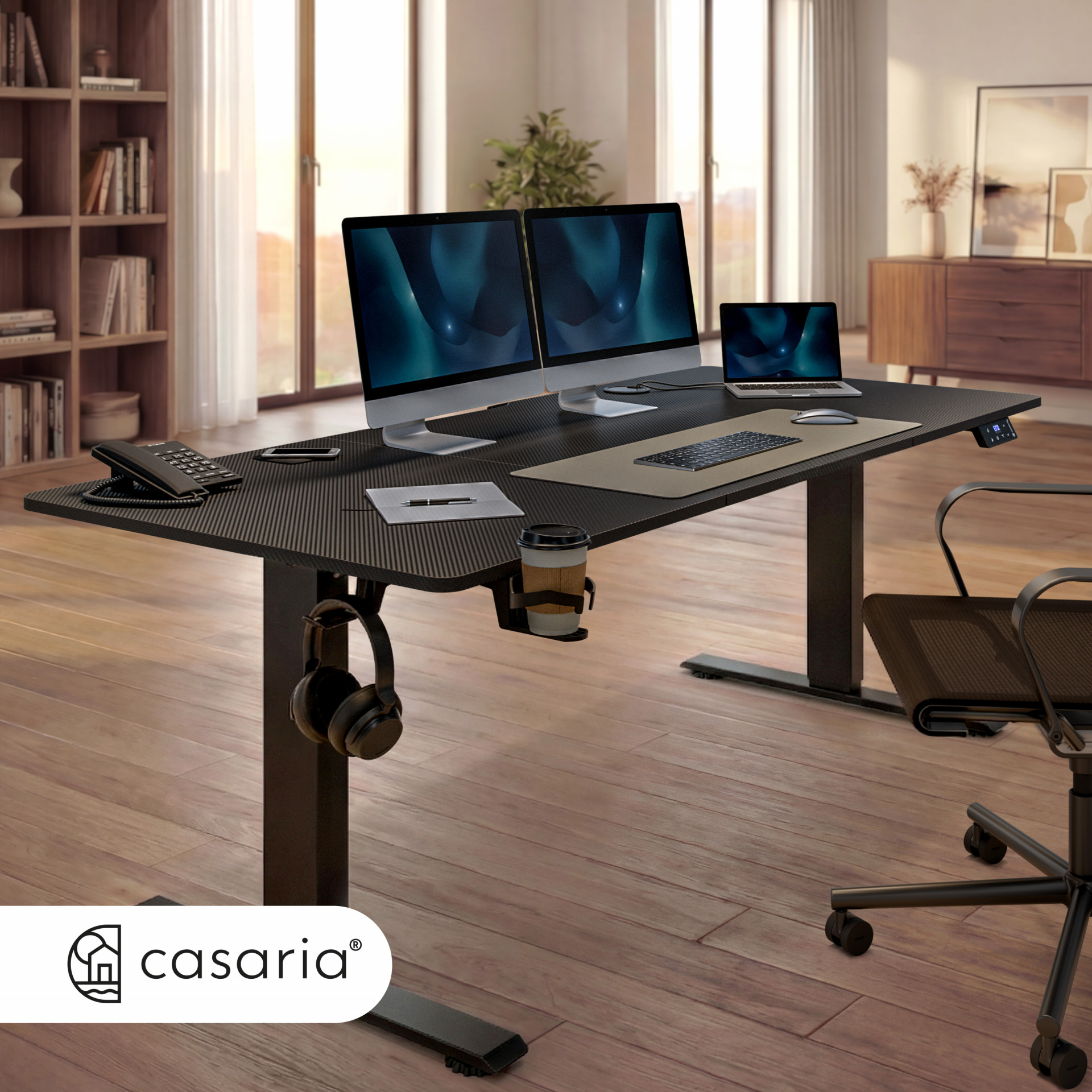 Höhenverstellbarer Schreibtisch Carbon-Optik 160x70x72-117cm