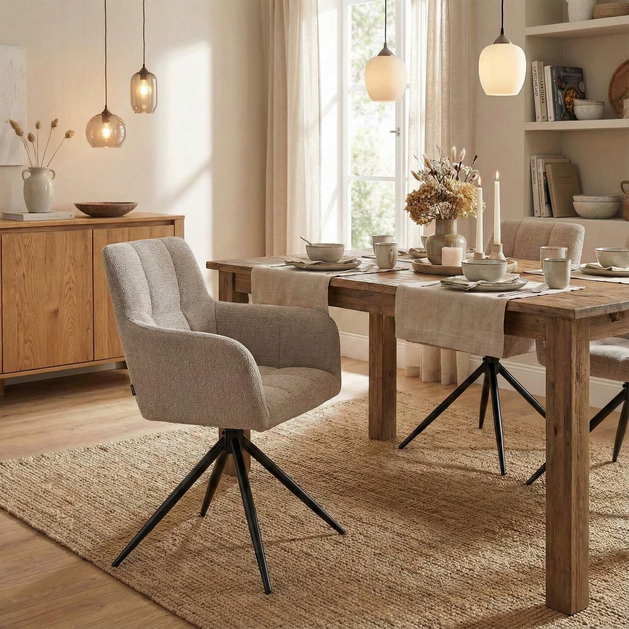 2er Set Esszimmerstuhl Jonah Stoff, taupe